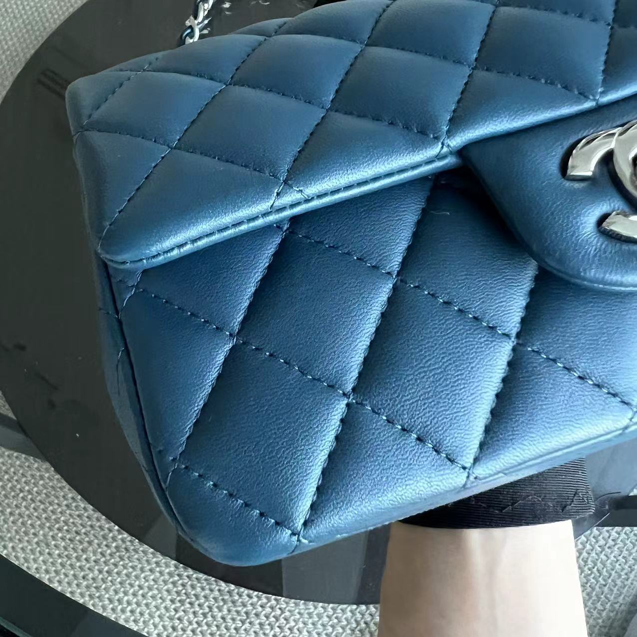 Chanel Mini Rectangle Classic Flap 20CM Quilted Lambskin Dark Blue Silver Hardware Series 28