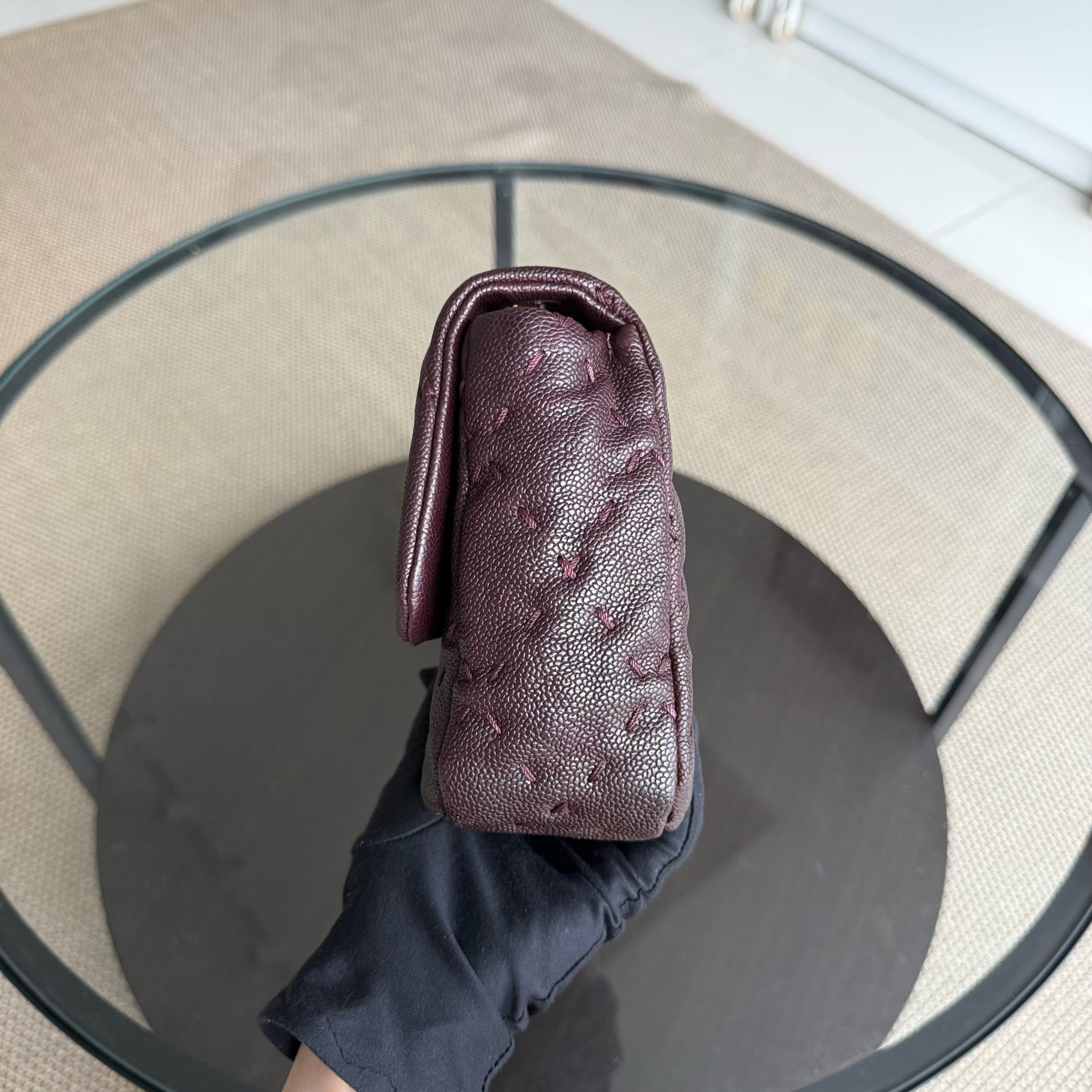 Chanel Seasonal Flap Wild Stitches - Caviar Quilted Grained Calfskin Dark Brown Gold Hardware Series 15