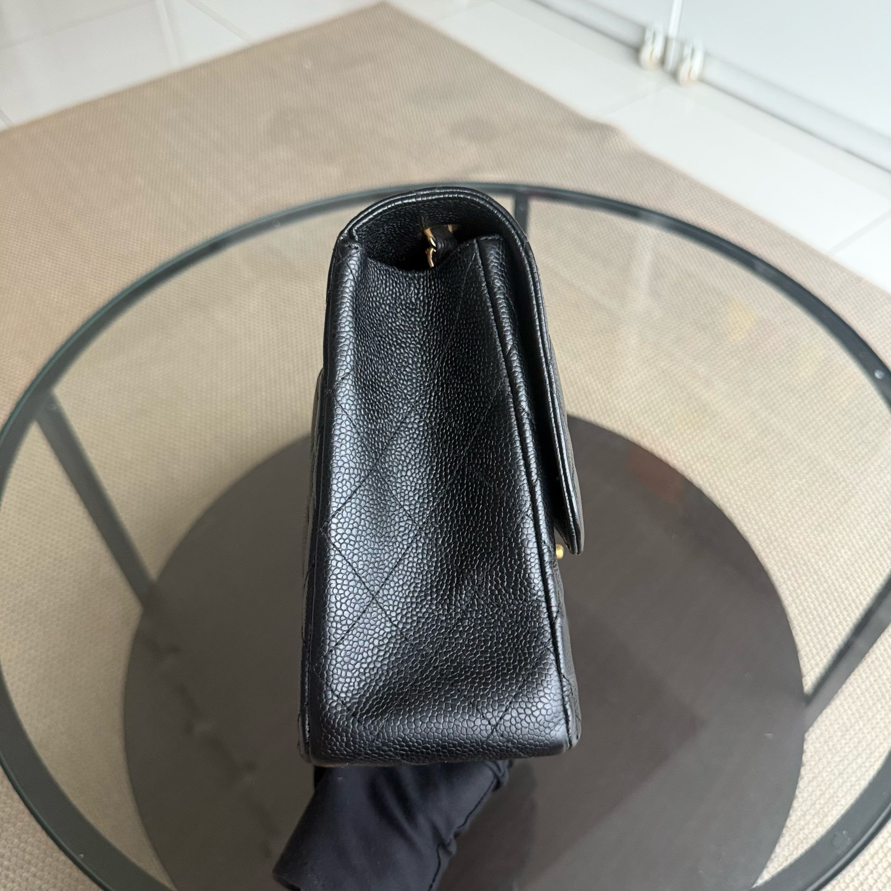 Chanel Classic Flap Jumbo - Caviar 30CM Single Flap Quilted Black 24K Gold Hardware Series 12