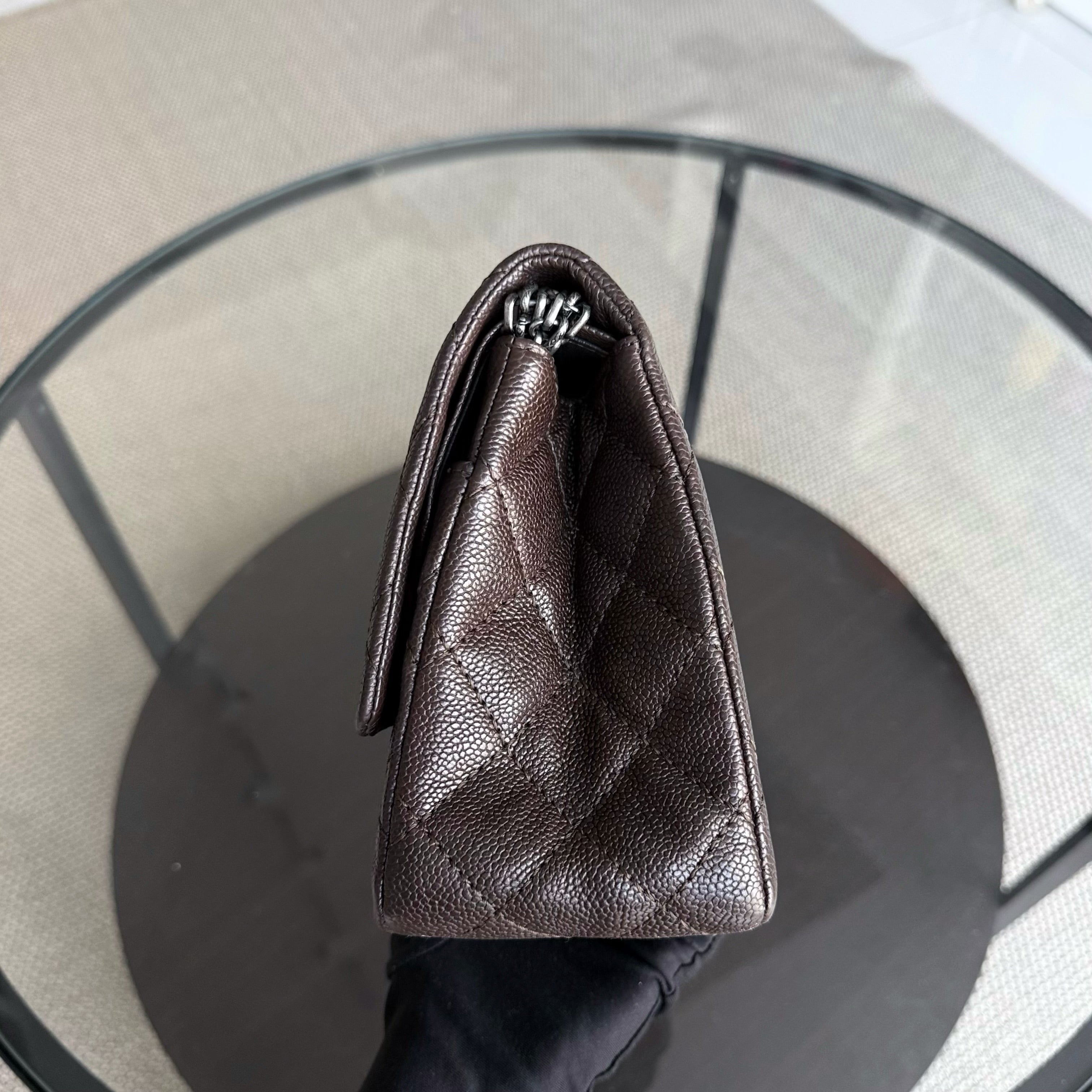 Chanel 2.55 Reissue 226 - 28CM Quilted Caviar Dark Brown Silver Hardware Series 14