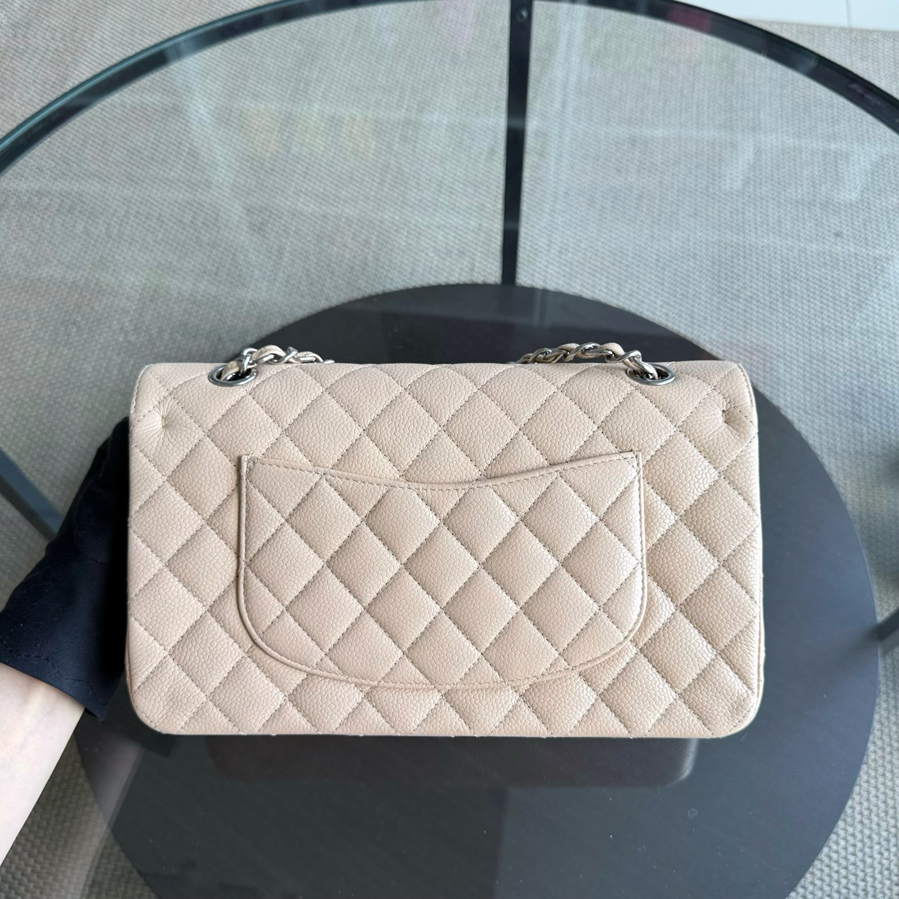 Chanel Classic Flap Medium - 25CM Quilted Lambskin Beige Silver Hardware Series 14