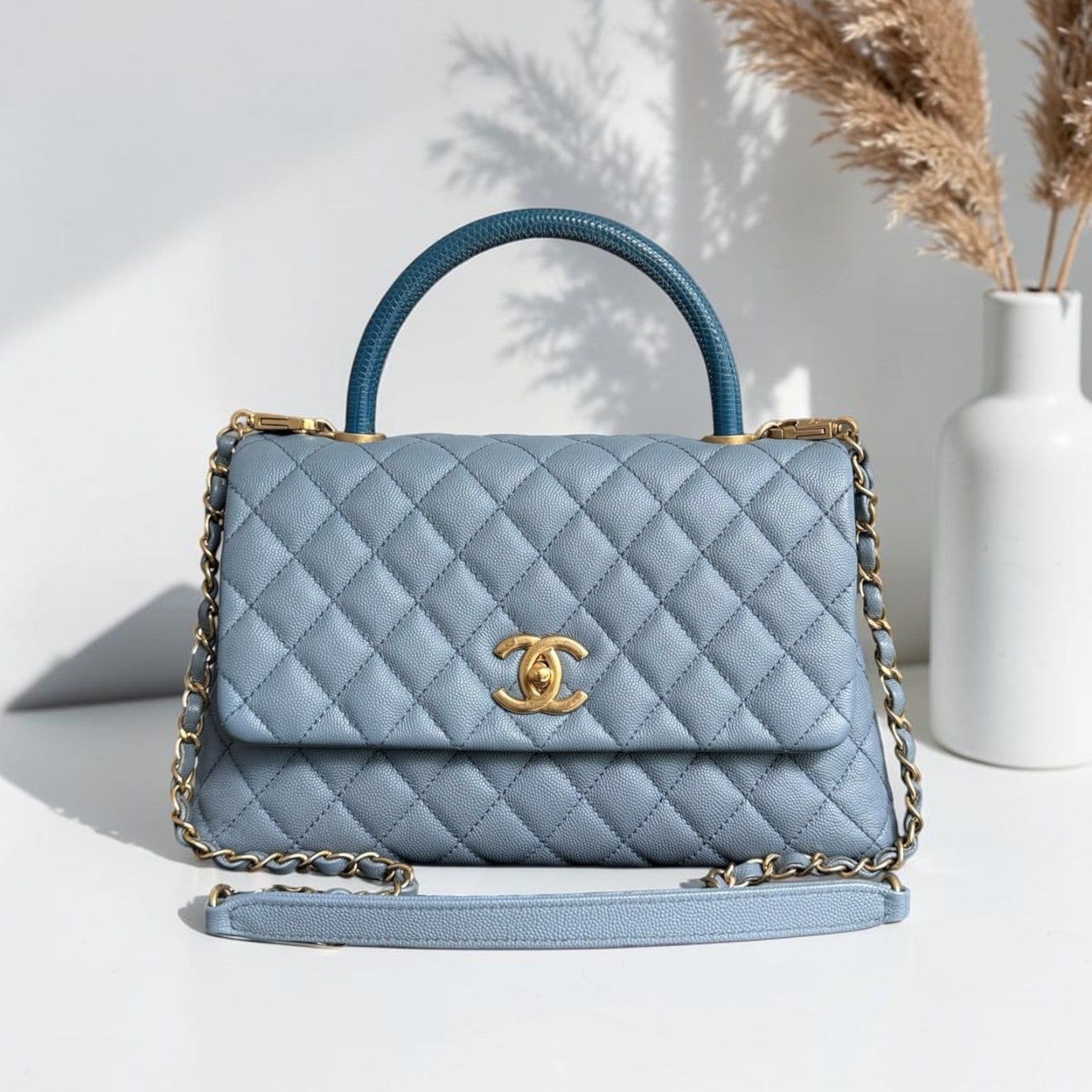 Chanel Coco Handle Medium - Caviar 29CM Quilted Sky Blue Gold Hardware Series 27