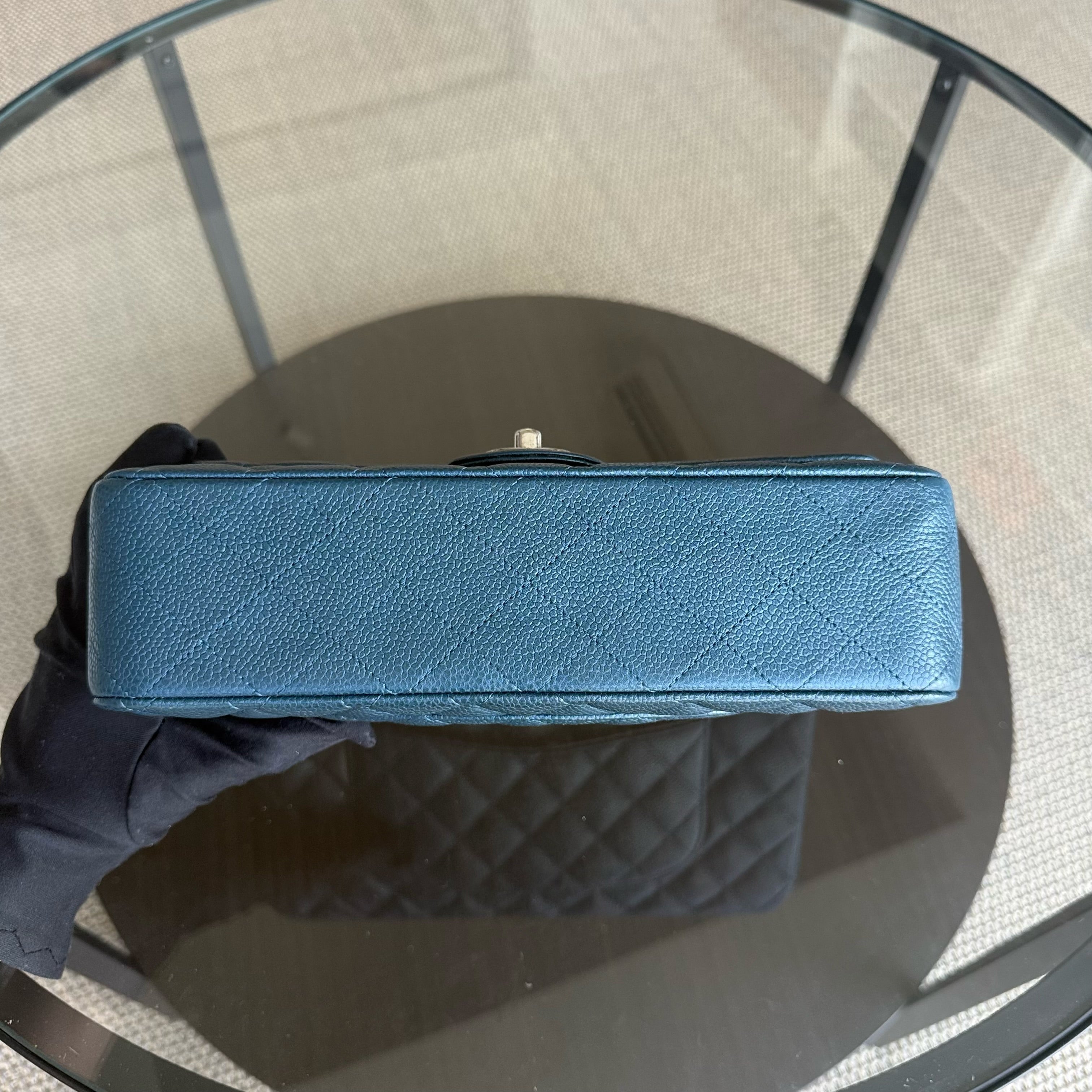 Chanel Classic Flap Medium - Caviar 25CM Quilted Grained Calfskin Blue Green Gold Hardware Series 20