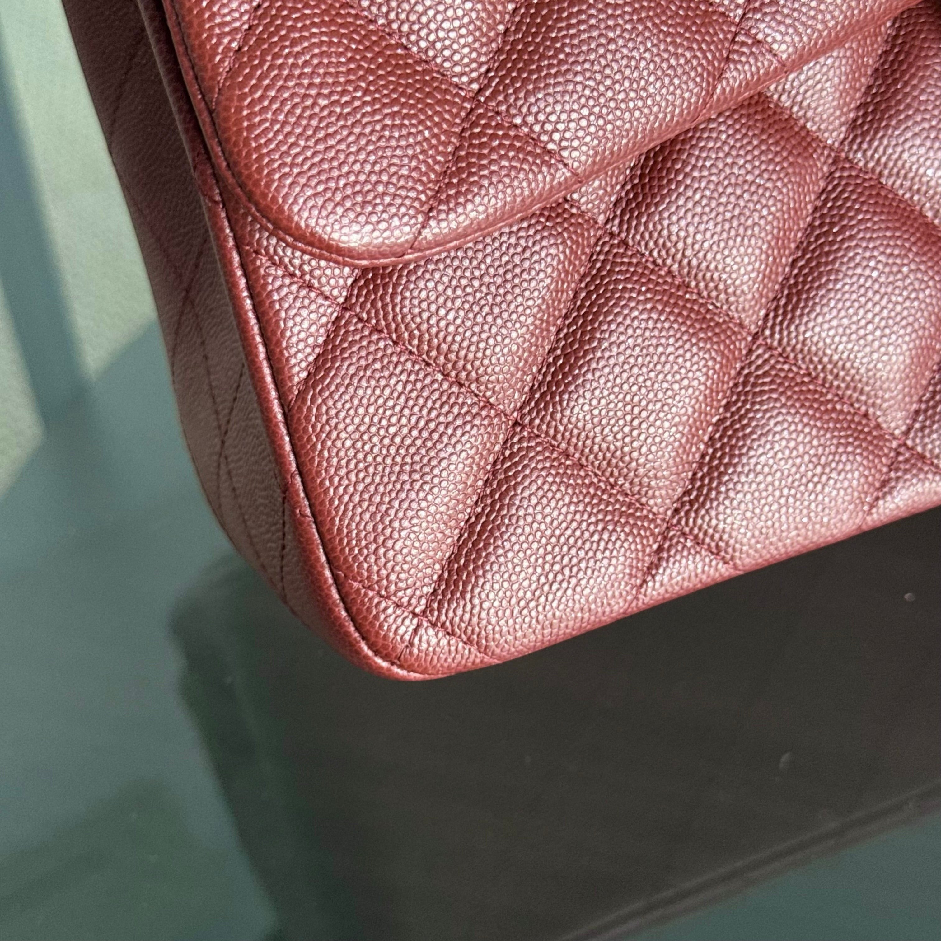 Chanel Classic Flap Jumbo - Caviar 30CM Double Flap Quilted Burgundy Gold Hardware series 25