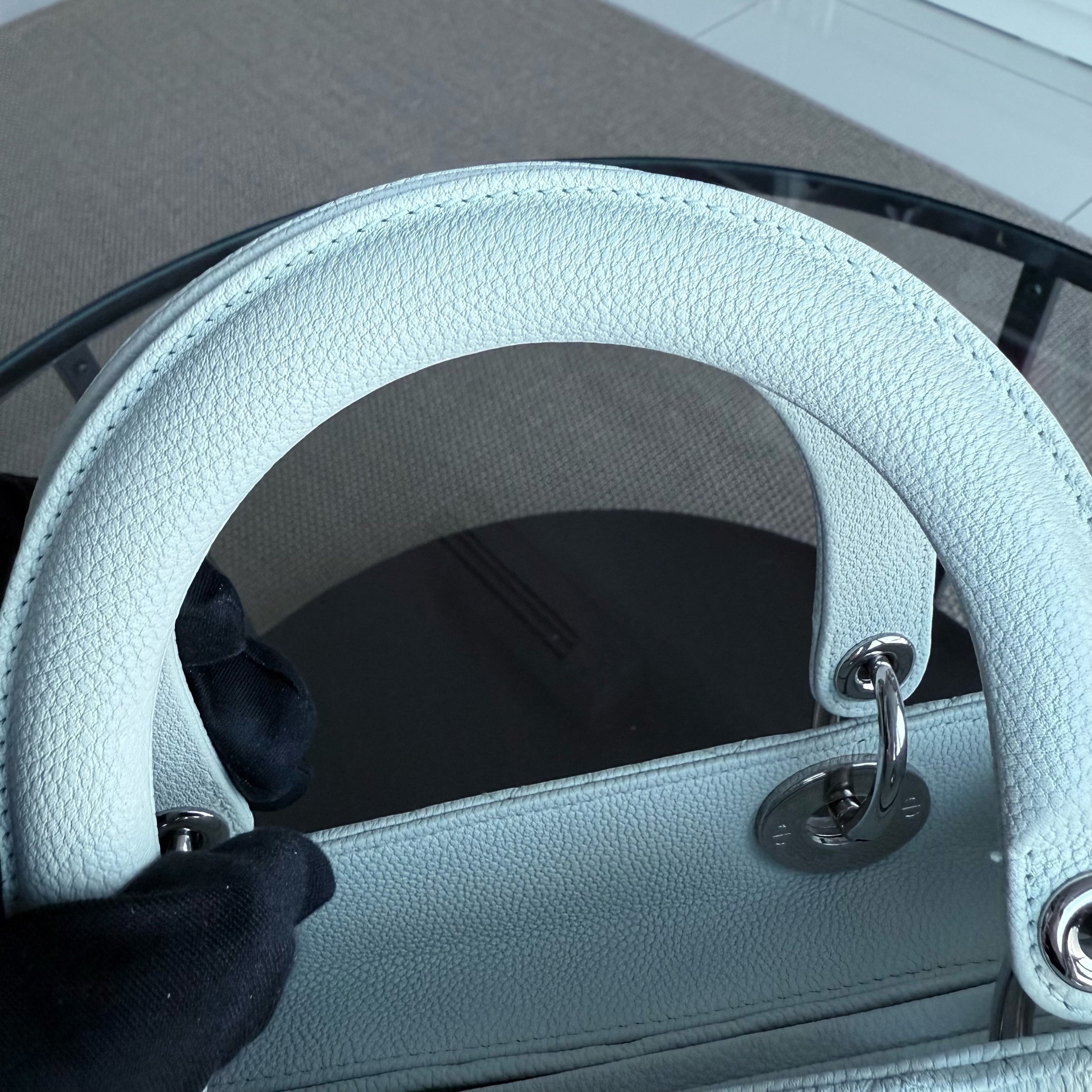 Dior Lady Medium Caviar - Grained Calfskin Cannage Glacier White Ice Blue Silver Hardware