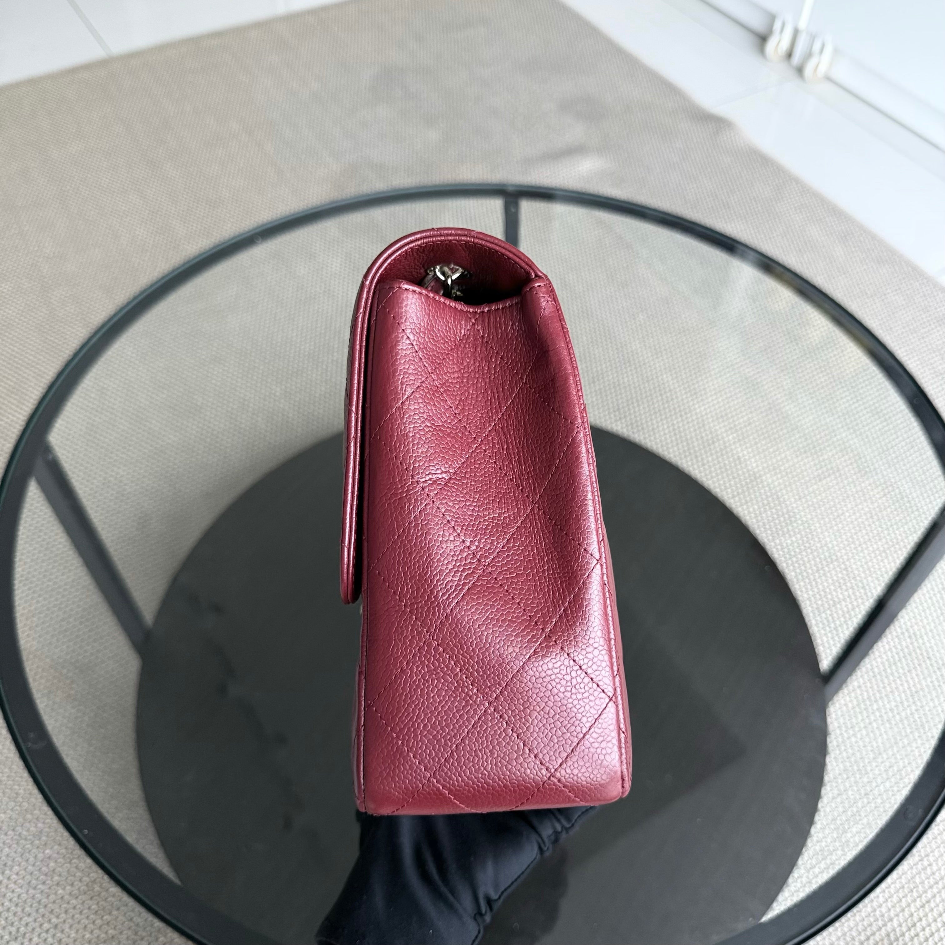 Chanel Classic Flap Jumbo - Caviar 30CM Single Flap Quilted Burgundy Dark Red Gold Hardware Series 13