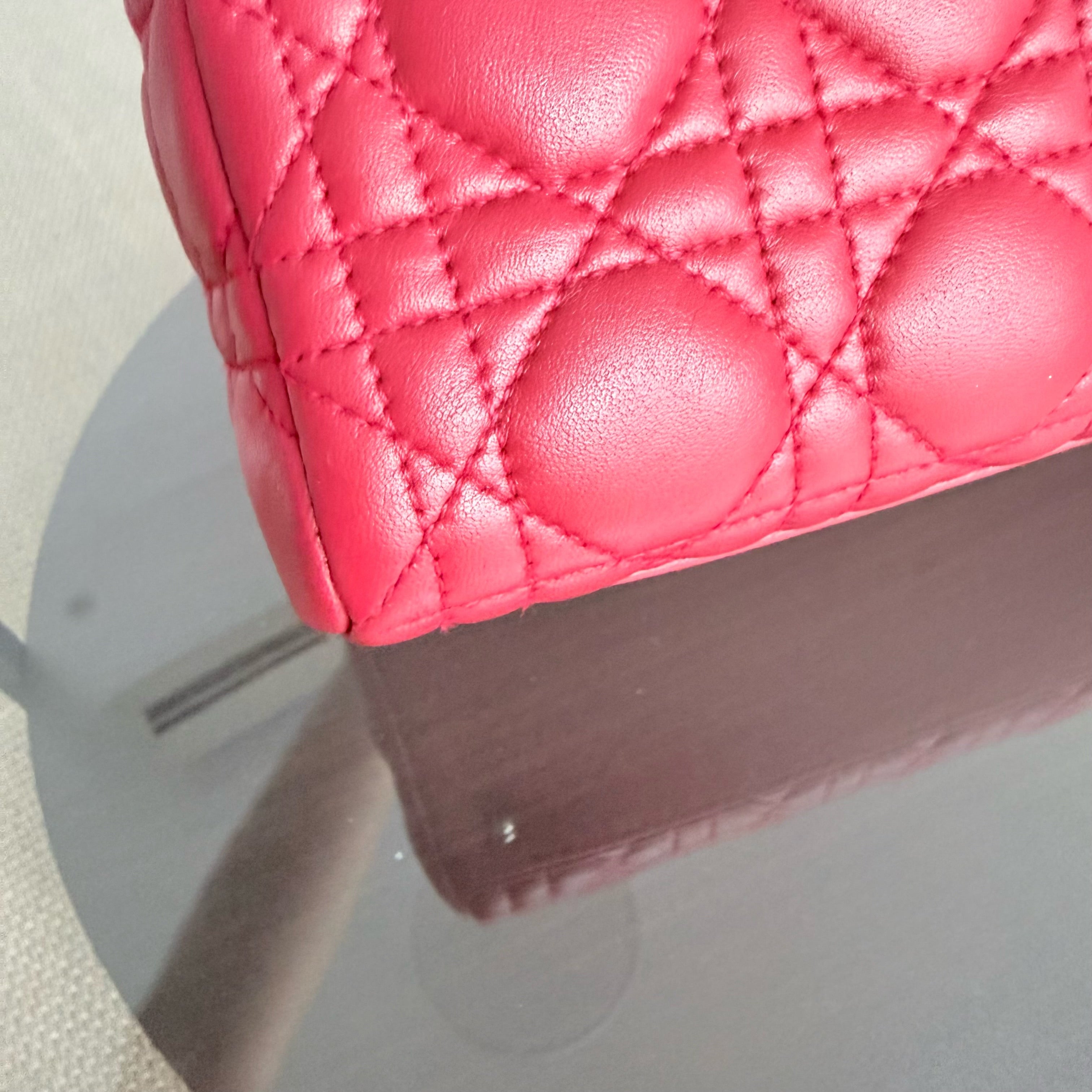 Dior Lady Medium - Cannage Lambskin Red Silver Hardware