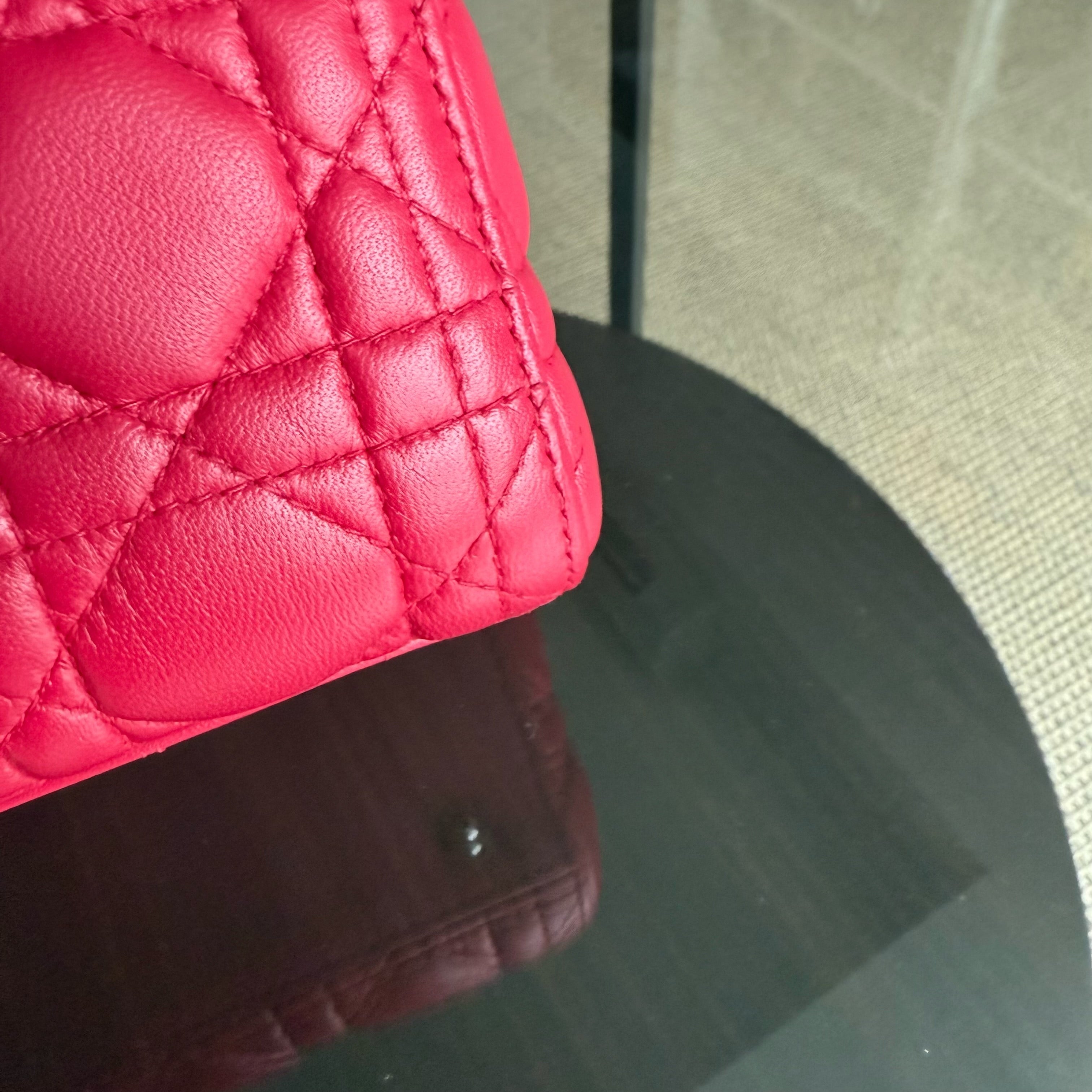 Dior Lady Medium - Cannage Lambskin Red Silver Hardware
