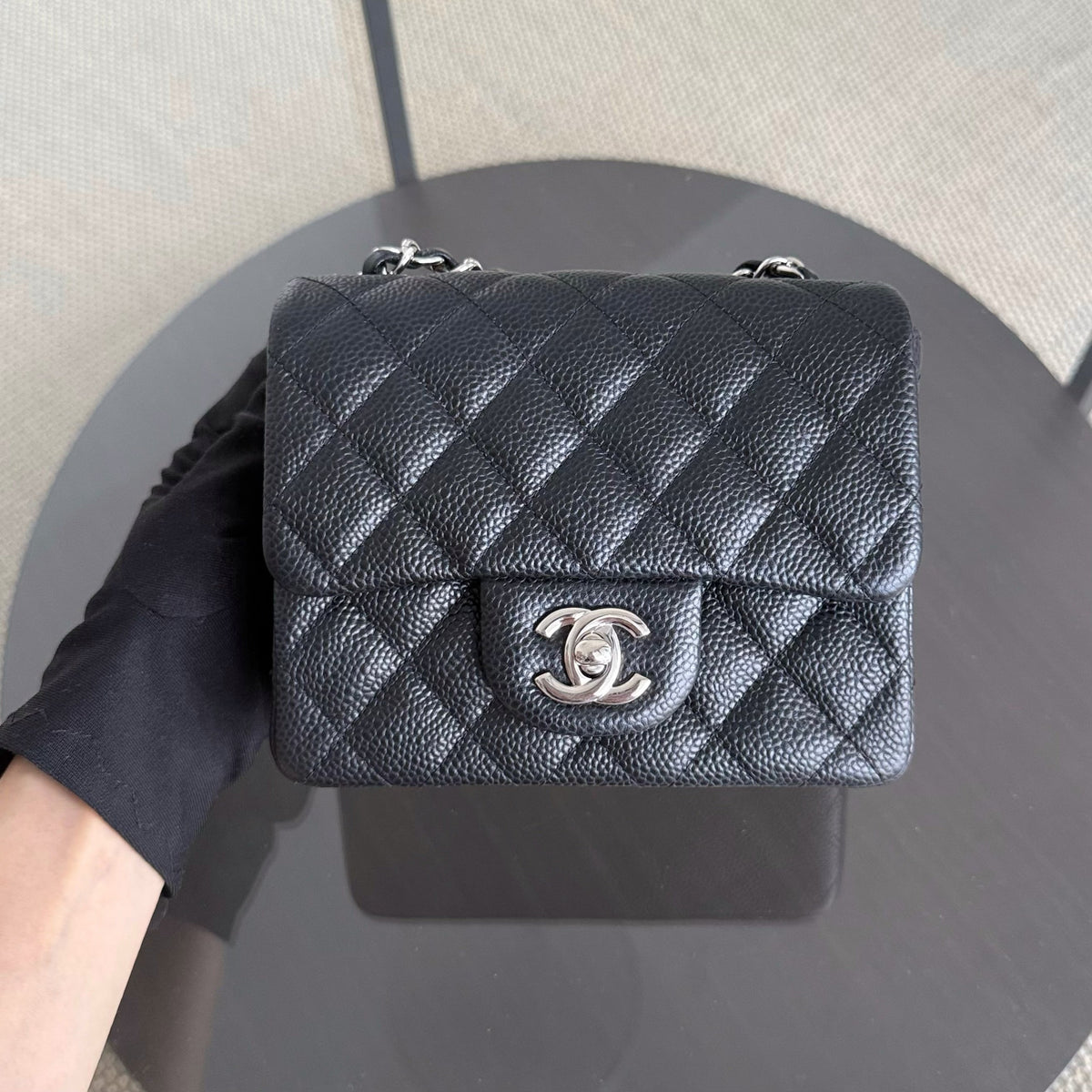 Chanel Classic Flap Mini Square - Caviar Quilted Black Silver Hardware Series 24