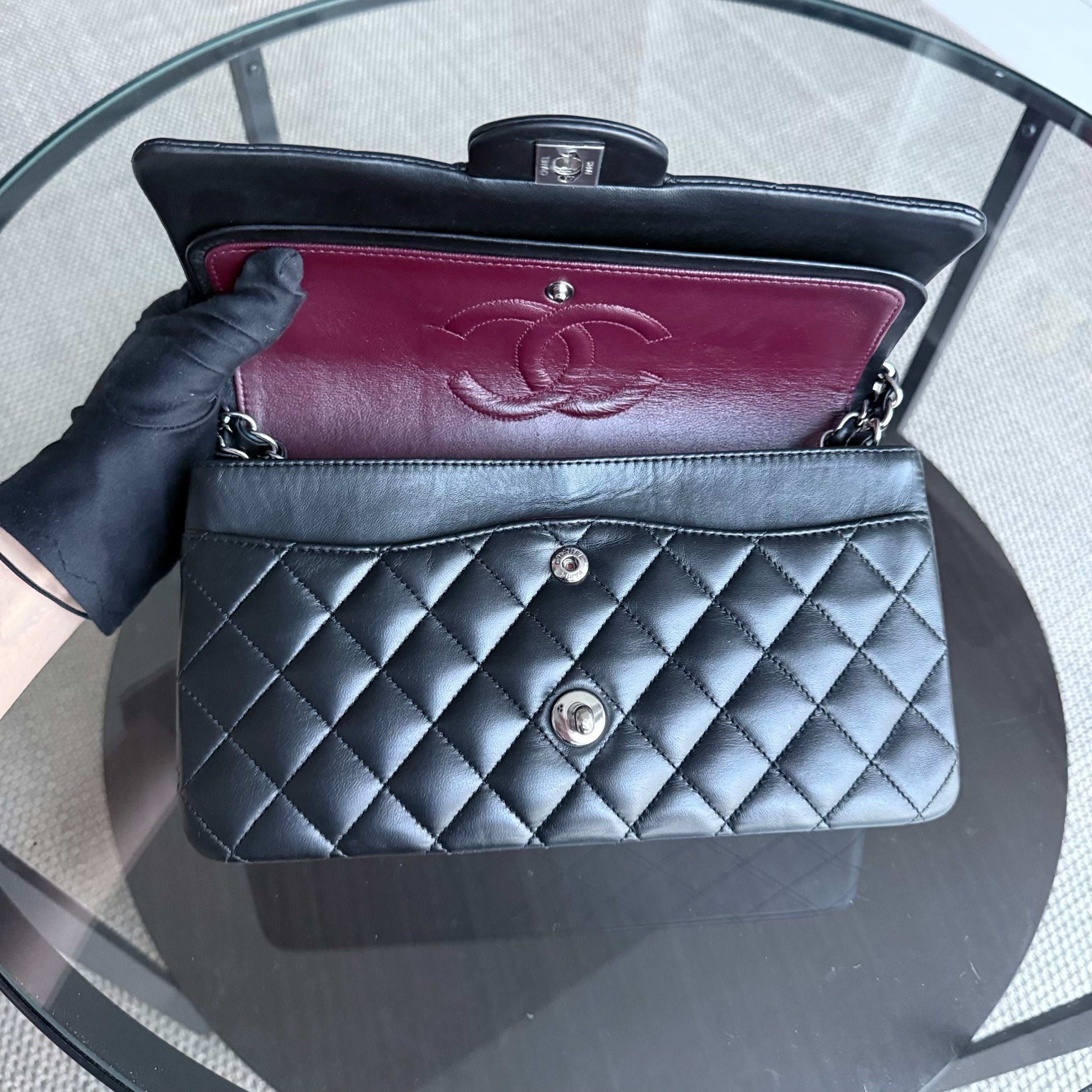 Chanel Classic Flap Medium - 25CM Quilted Lambskin Black Silver Hardware Series 12