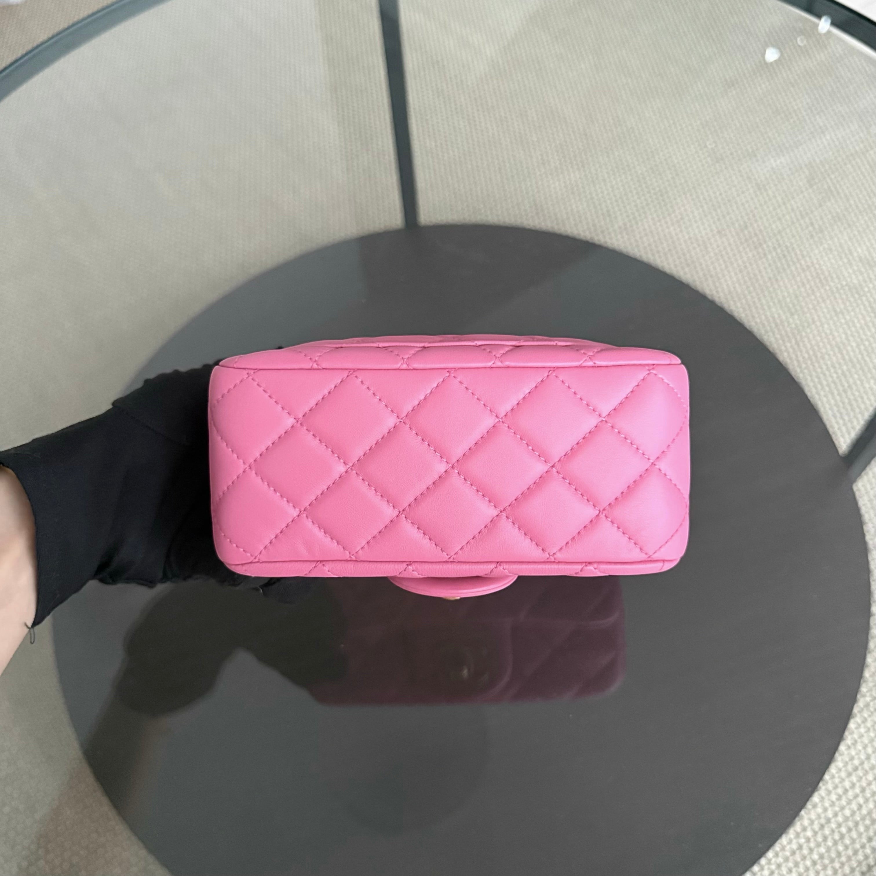 Chanel Classic Flap Mini Square- 17CM Pearl Crush Quilted Lambskin Pink Gold Hardware Series 30