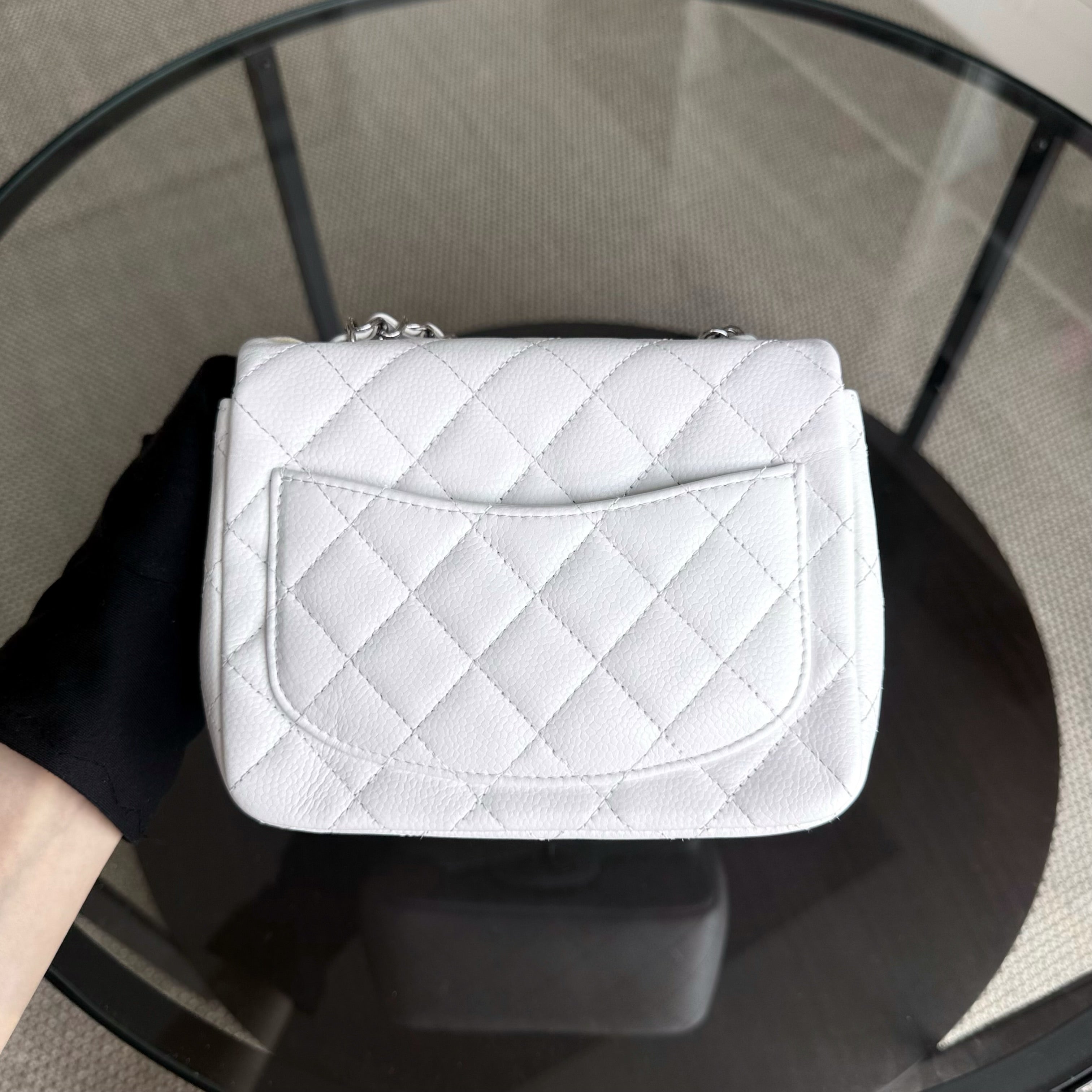 Chanel Classic Flap Mini Square - Caviar Quilted White Silver Hardware Series 18