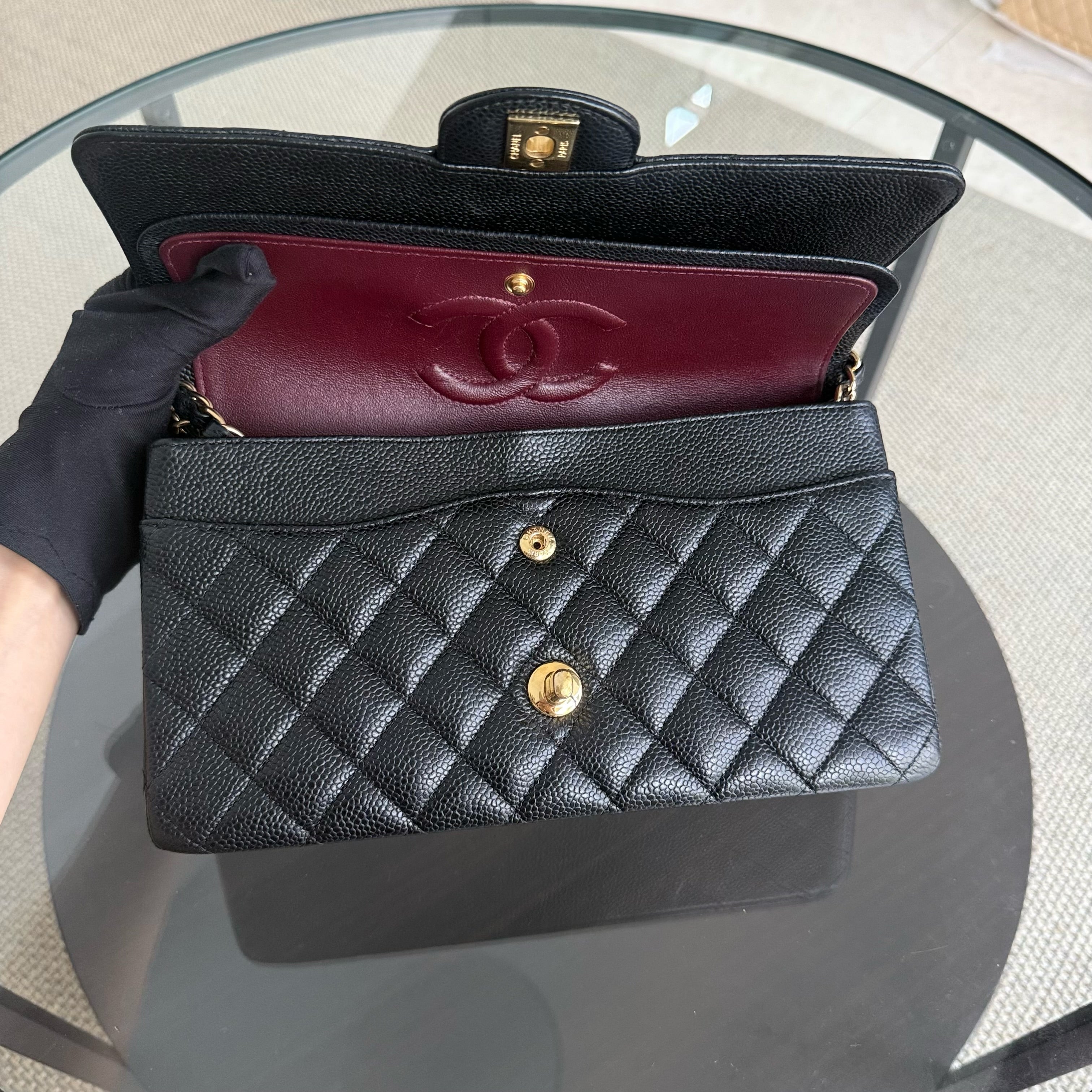 Chanel Classic Flap Medium - Caviar 25CM Quilted Double Flap Black Gold Hardware Series 27