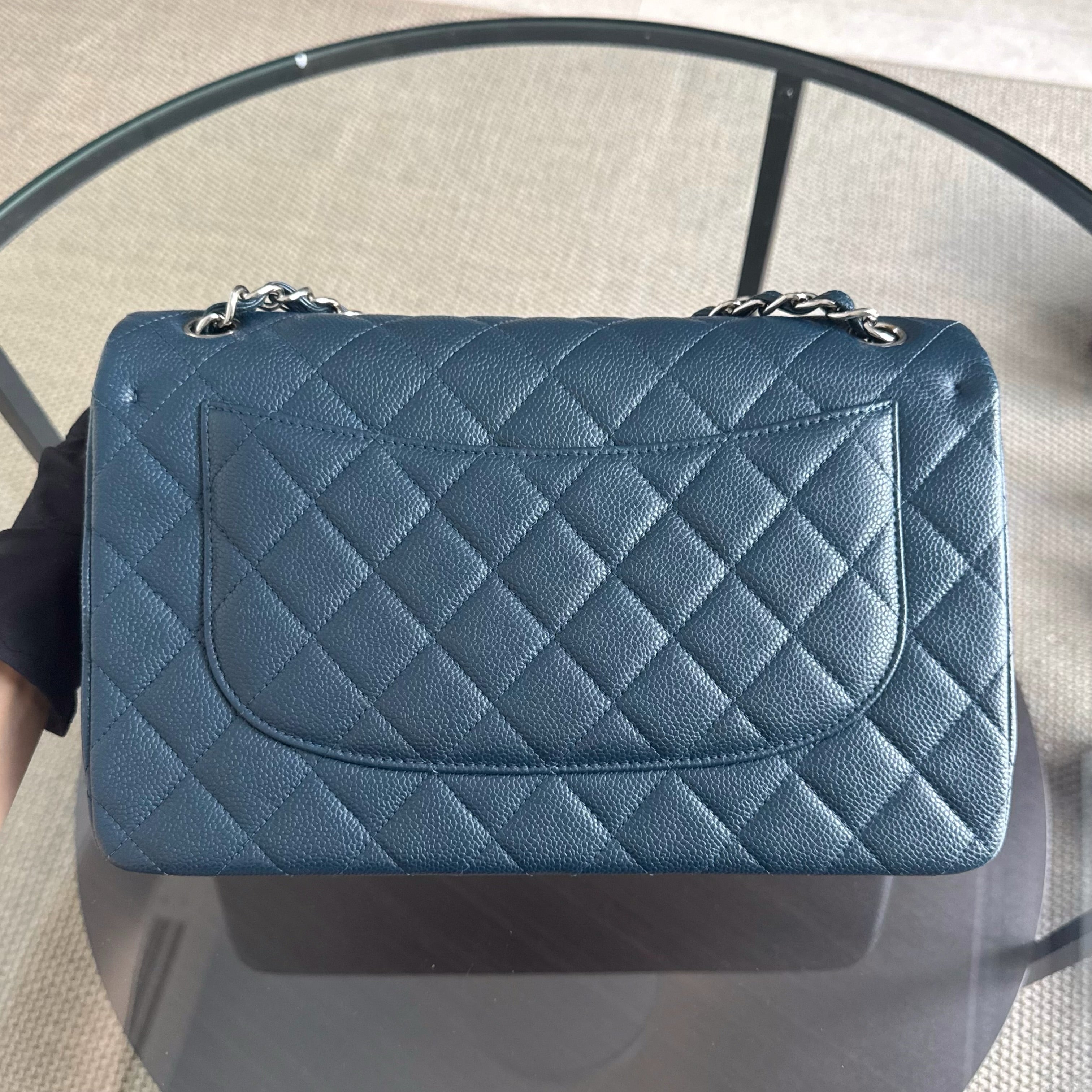 Chanel Classic Flap Jumbo - Caviar 30CM Double Flap Quilted Blue Silver Hardware& Chanel 2.55 Reissue Chevron Gray Grey Gold Hardware