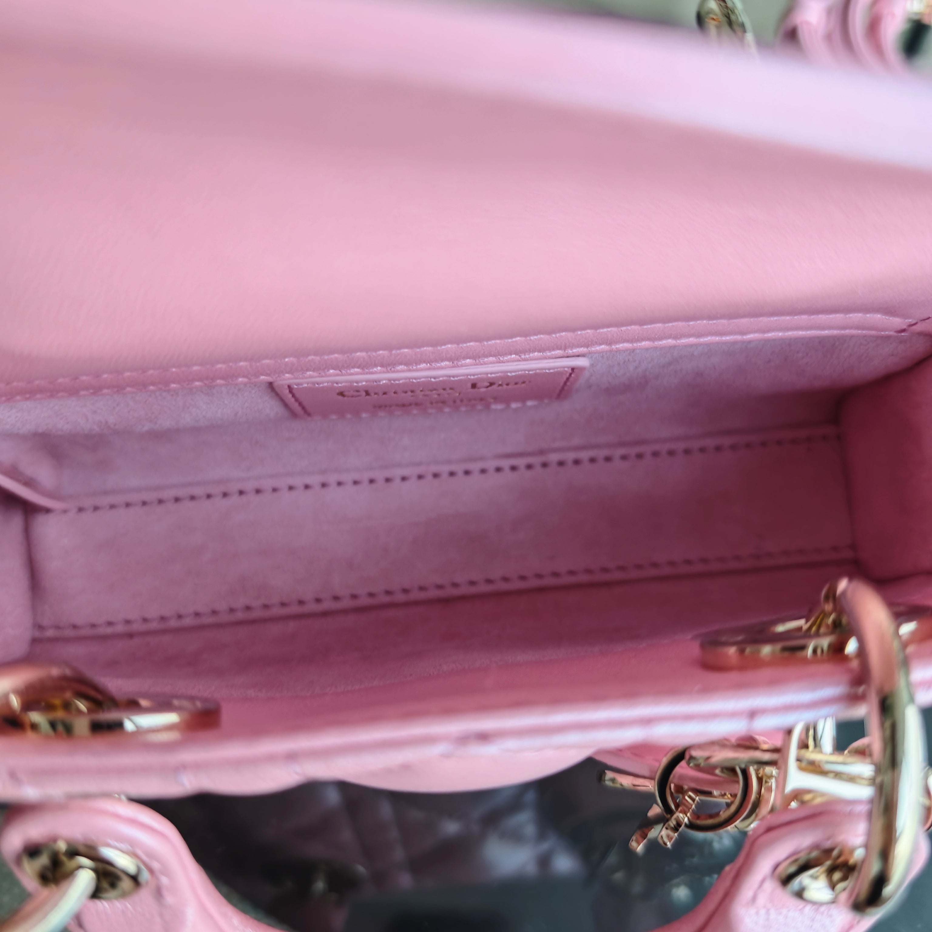 Dior D-Joy Micro - Cannage Lambskin Iridescent Pink Gold Hardware 17CM