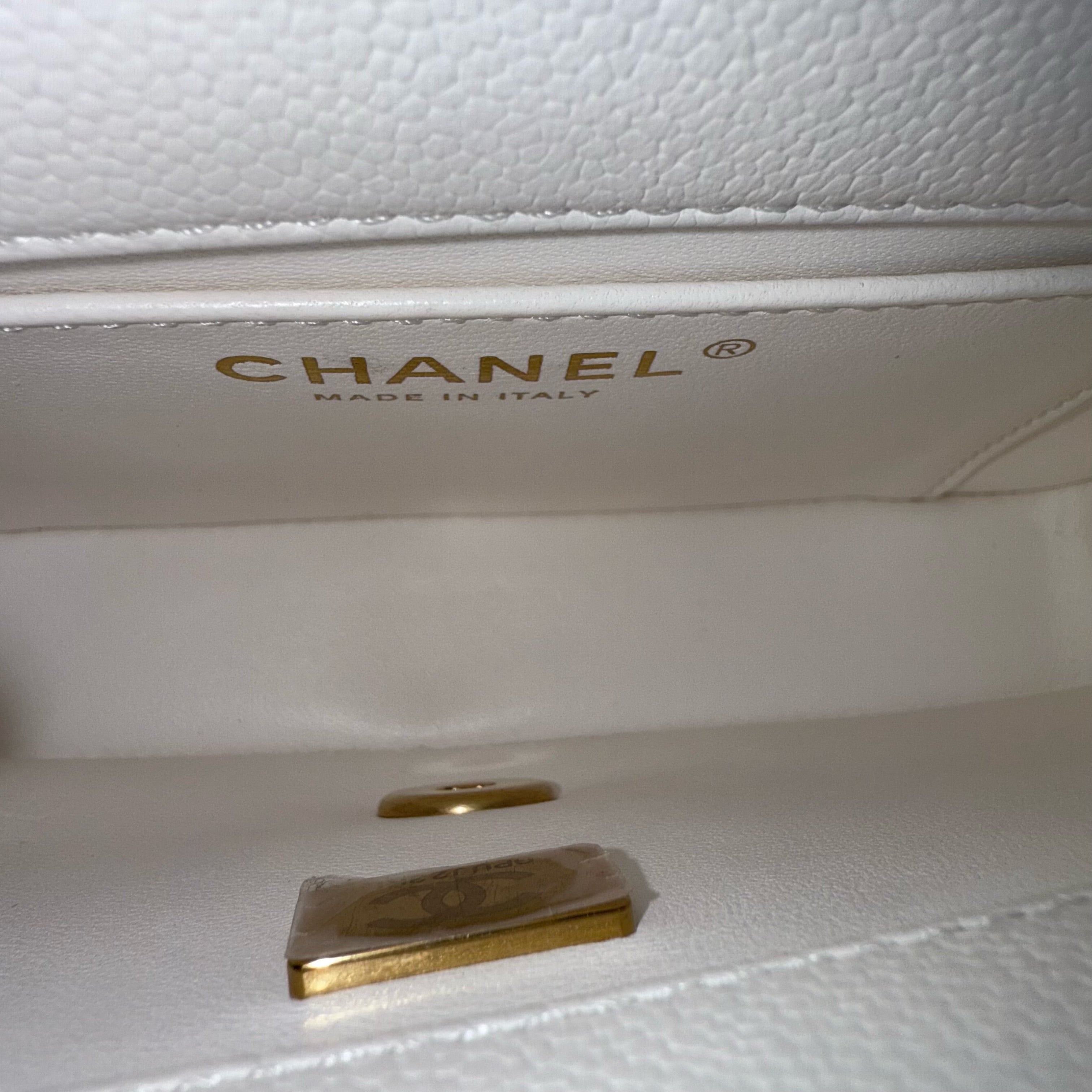 Chanel Flap Mini 21CM Sweetheart 23P - Caviar Quilted White Gold Hardware Microchip