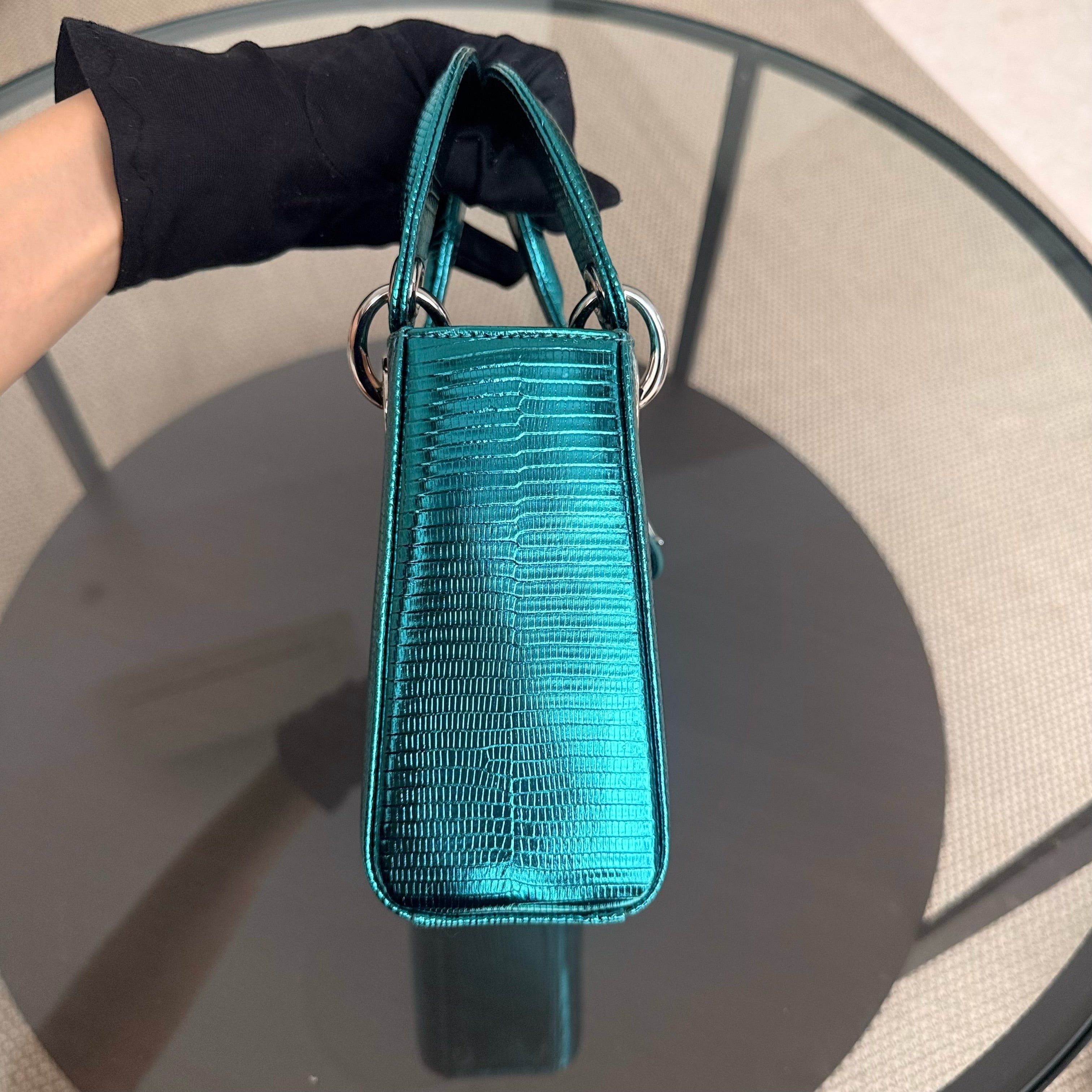 Dior Lady Mini - Exotic Lizard Green Silver Hardware