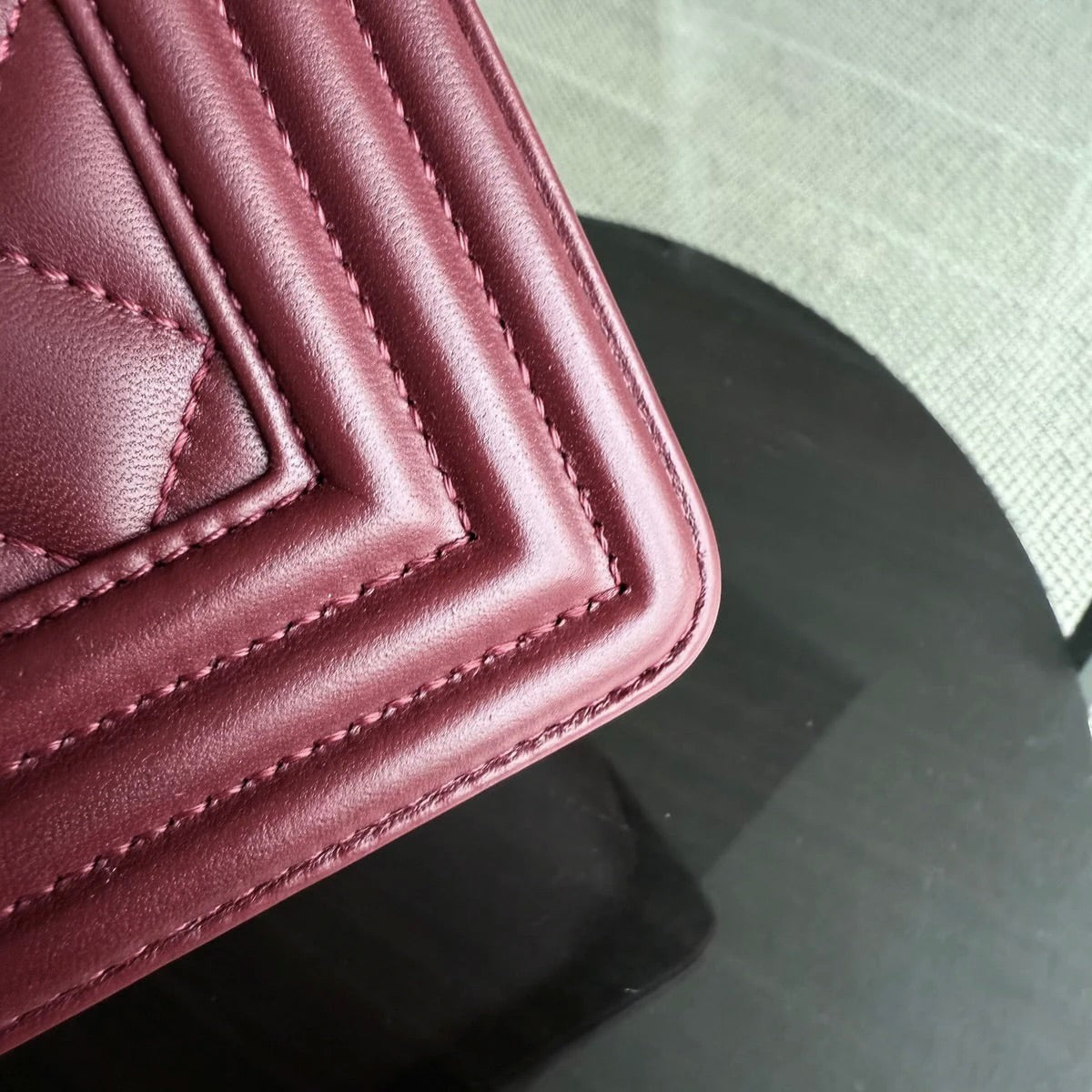 Chanel Boy Medium - 25CM Quilted Lambskin Burgundy Gold Hardware Series 22