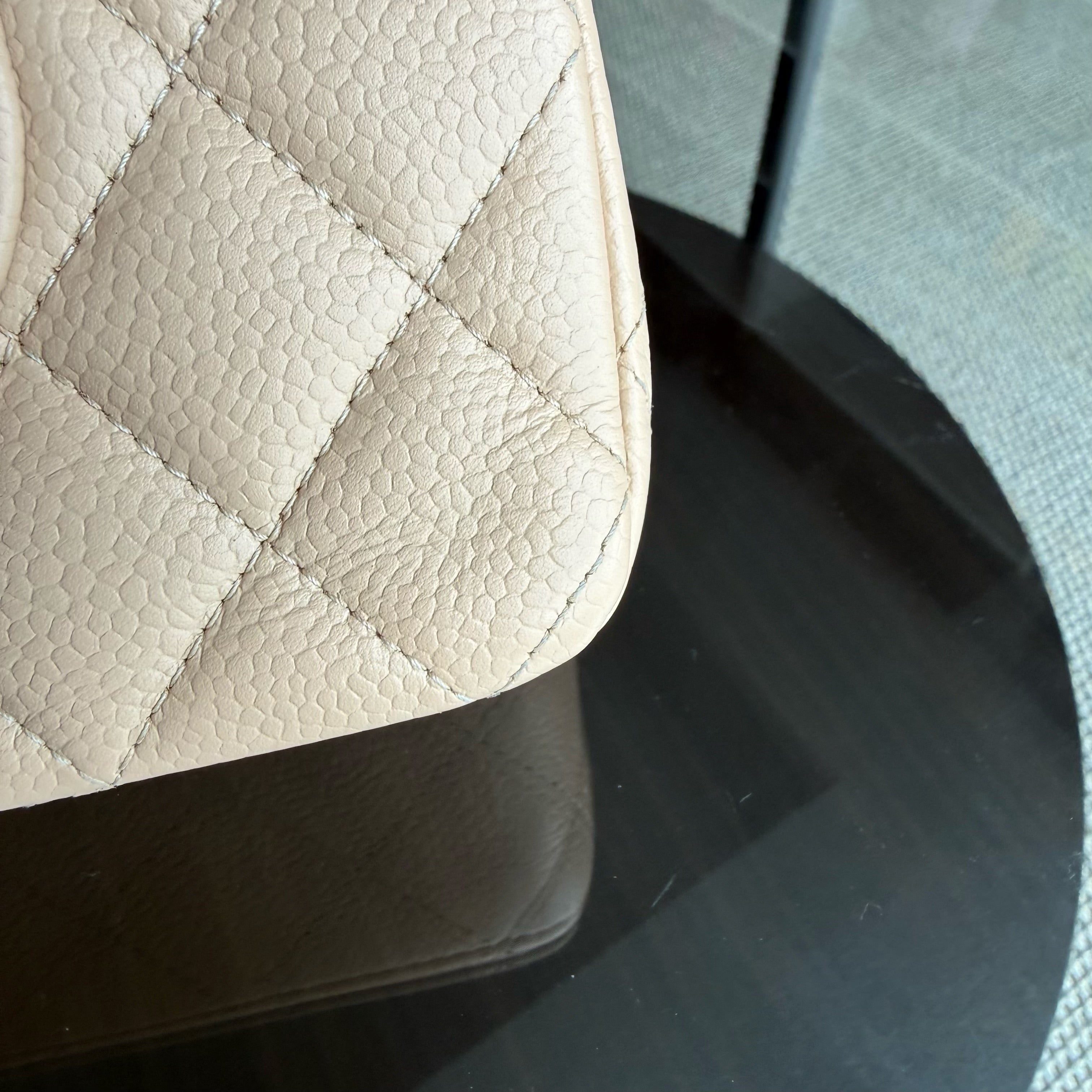 Chanel Classic Flap Medium - 25CM Quilted Caviar Beige Silver Hardware Series 12