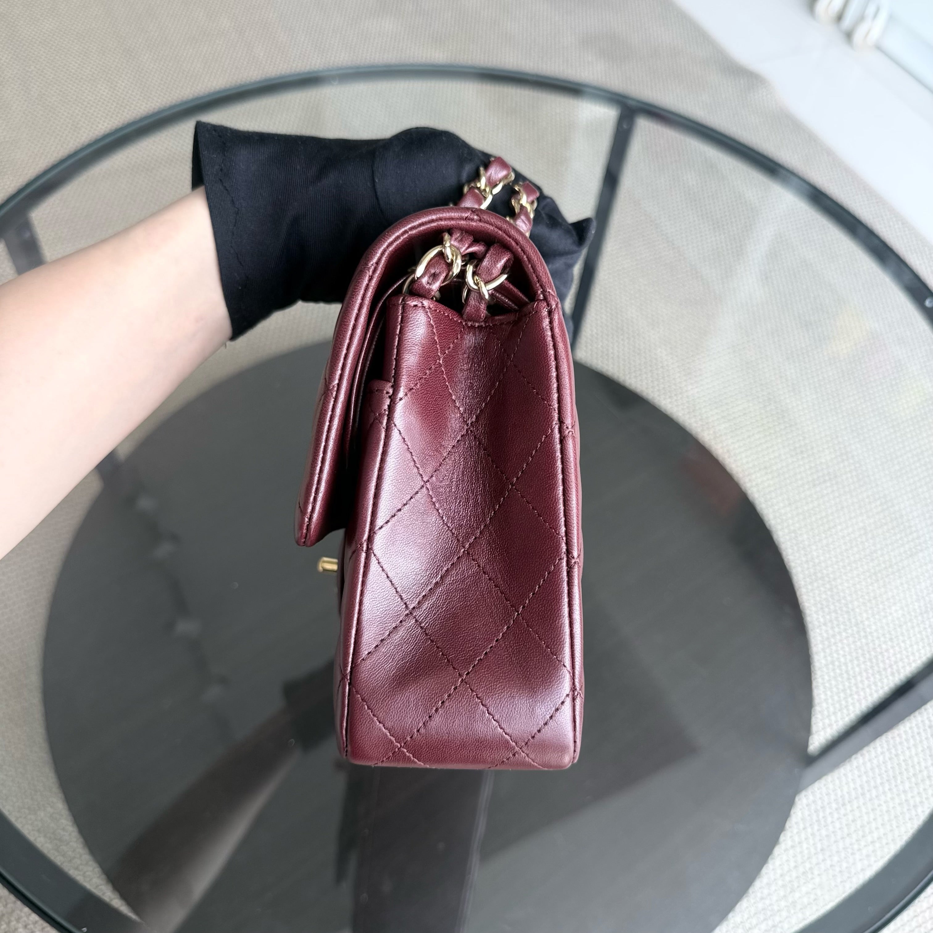 Chanel Classic Flap Medium - 25CM Quilted Lambskin Burgundy Dark Red Gold Hardware Series 21