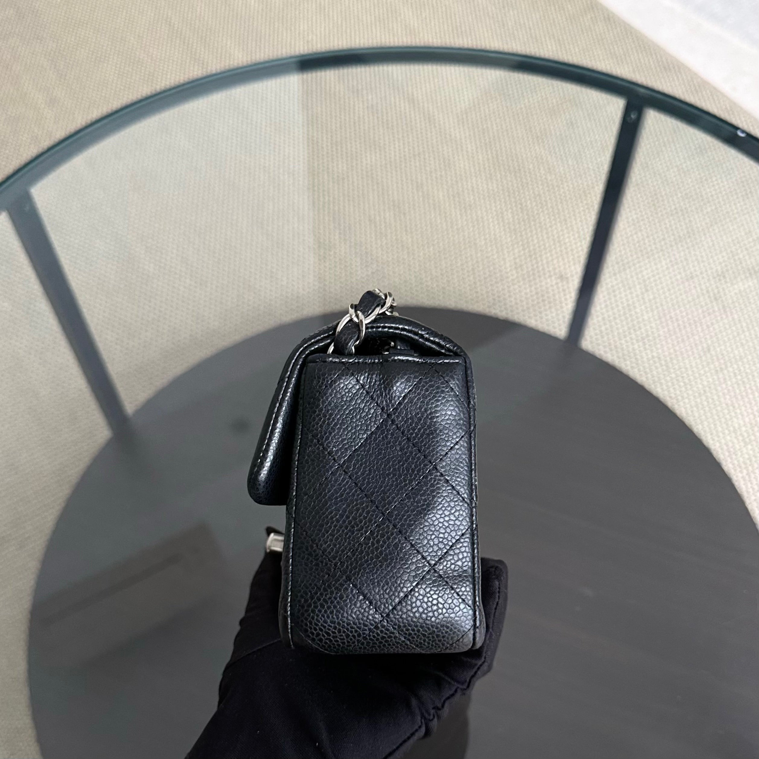 Chanel Caviar Mini Rectangle Classic Flap - 20CM Quilted Black Silver Hardware Series 20