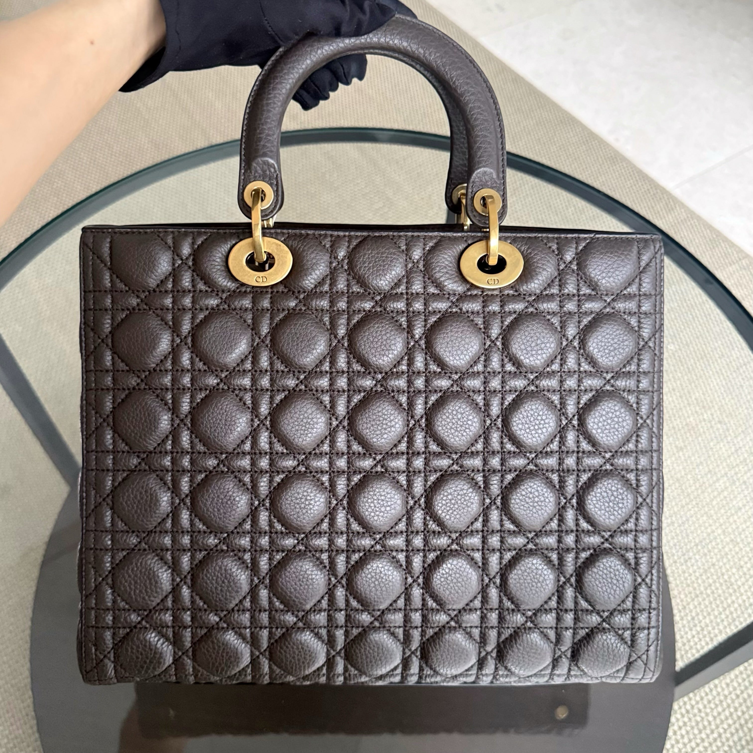 Dior Lady Large Flap - Calfskin Cannage Dark Brown Gold Hardware