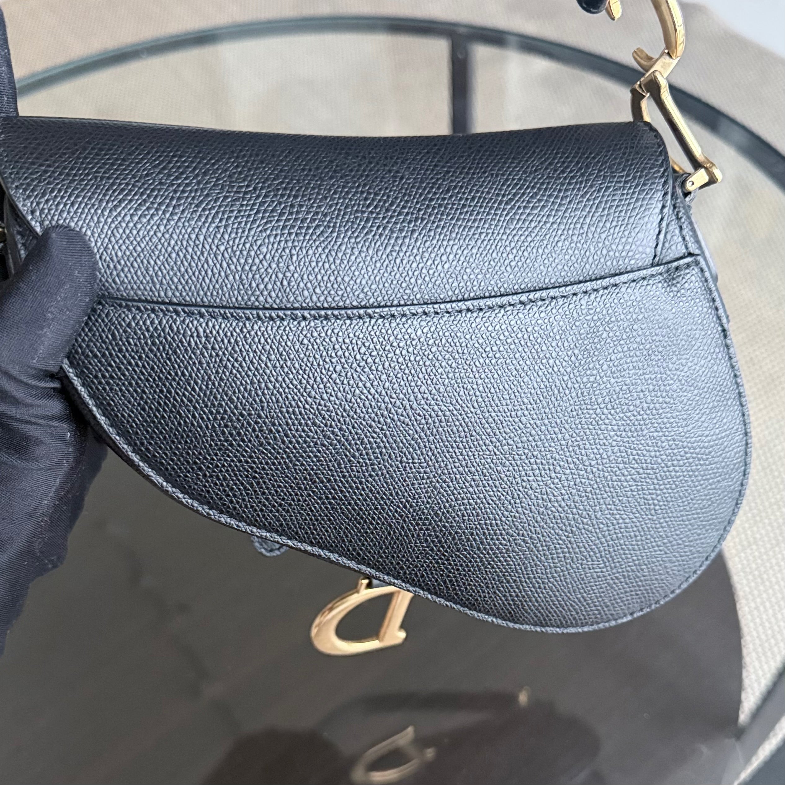 *With Strap, Caviar* Dior Saddle Small 21CM Caviar Black GHW