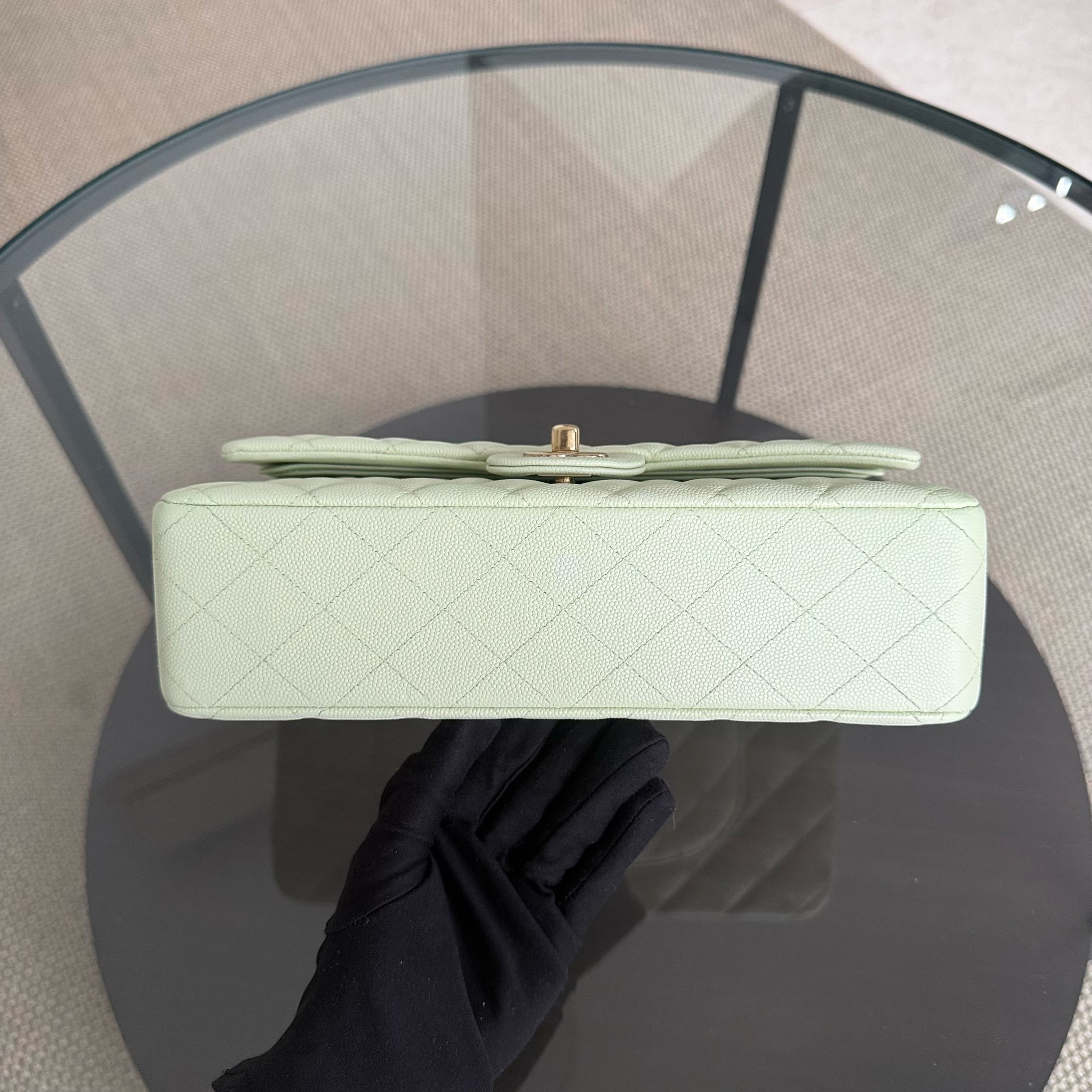 Chanel Classic Flap Medium - Caviar 25CM Quilted Light Green Gold Hardware Microchip