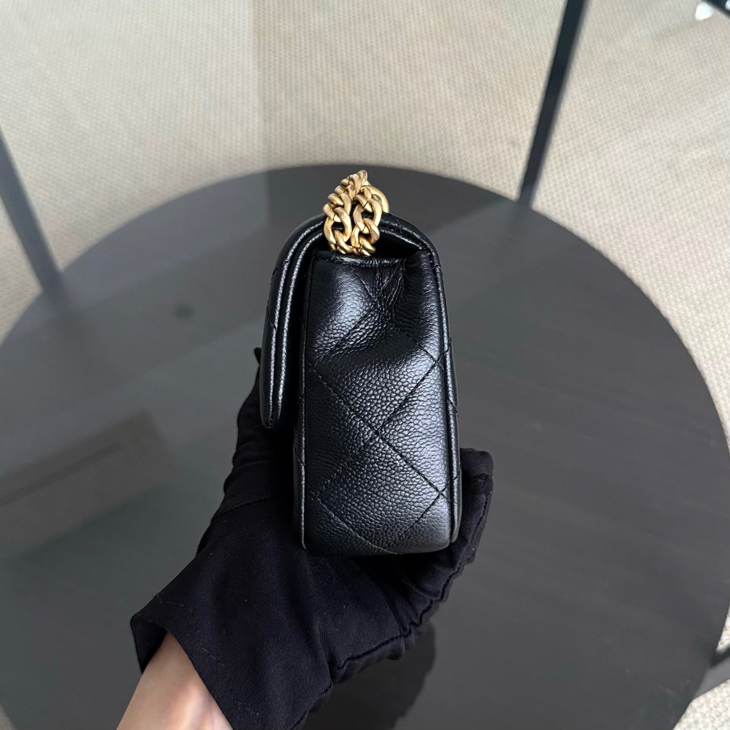 Chanel Flap Mini Sweetheart 23P Adjustable Chain - Caviar Quilted Black Gold Hardware Microchip