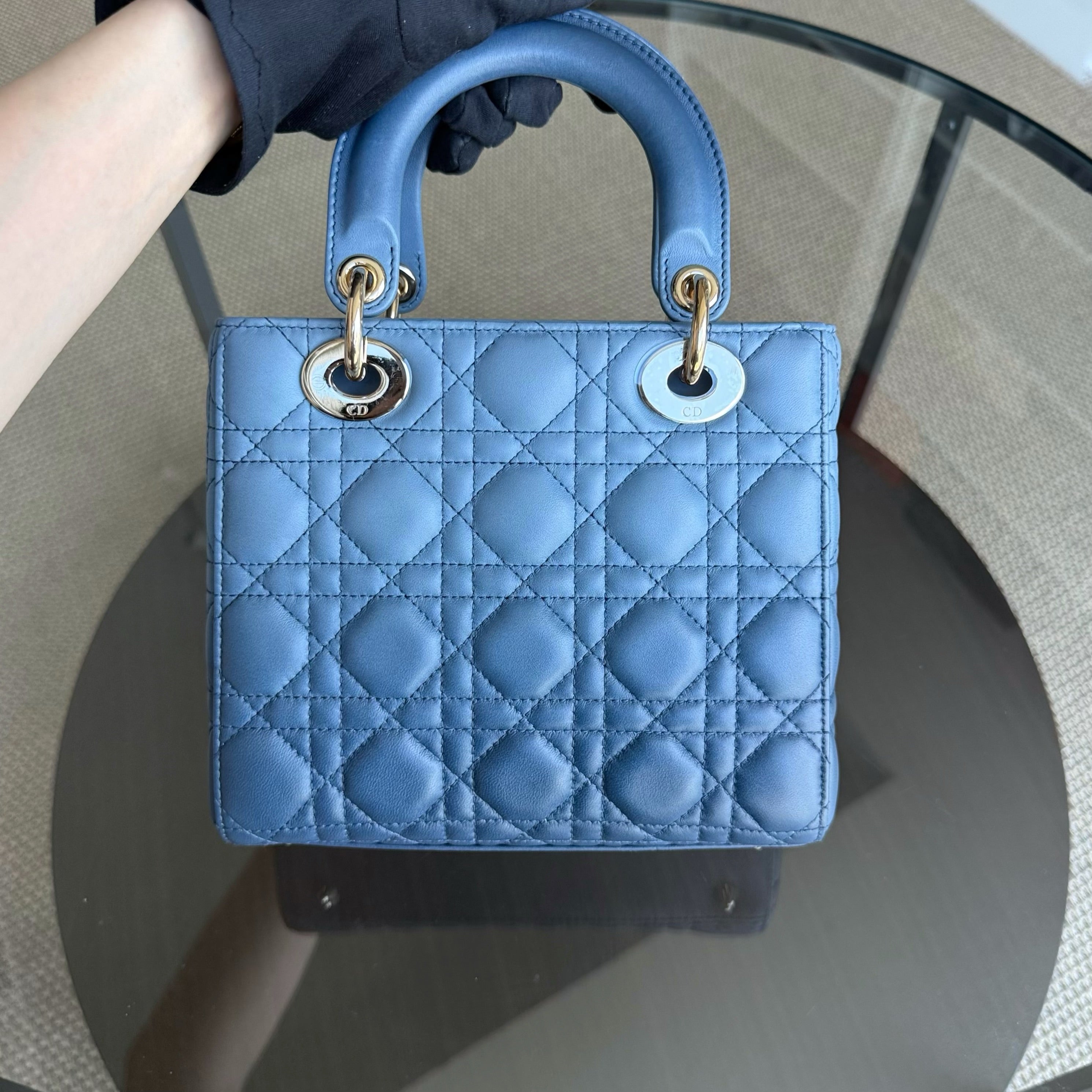 Dior Lady Small Flap - Cannage Lambskin Blue Gold Hardware MyABC