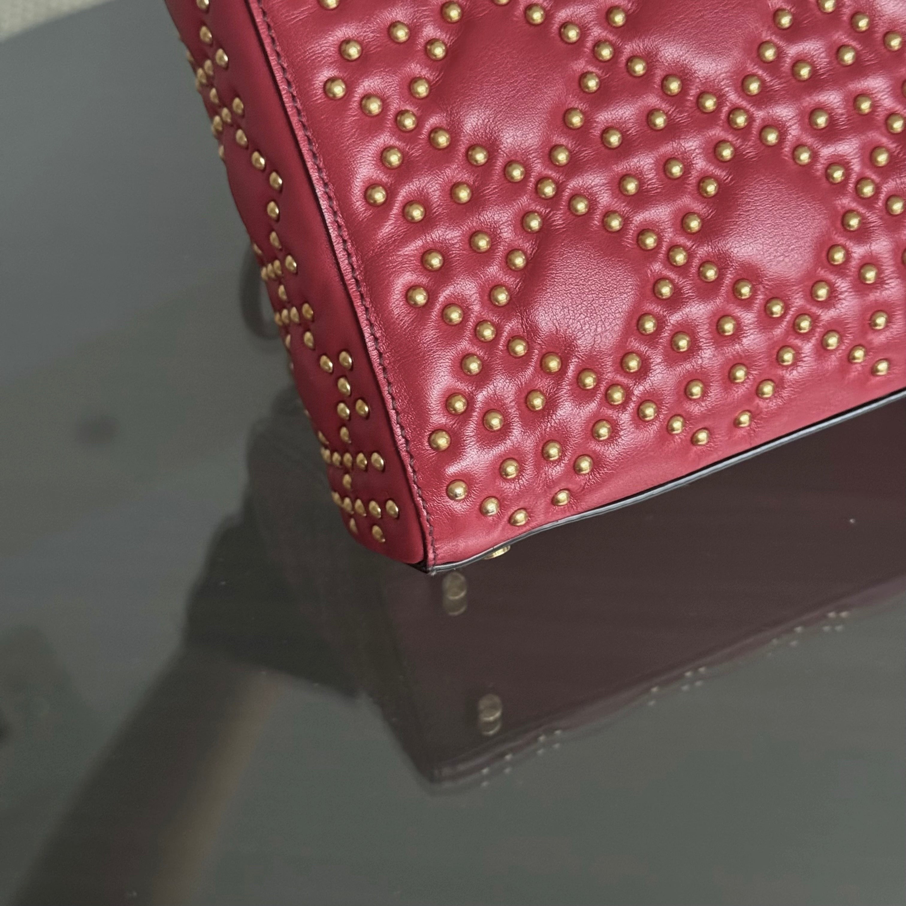 Dior Lady Mini - Valentine Studded Red Golden Hardware