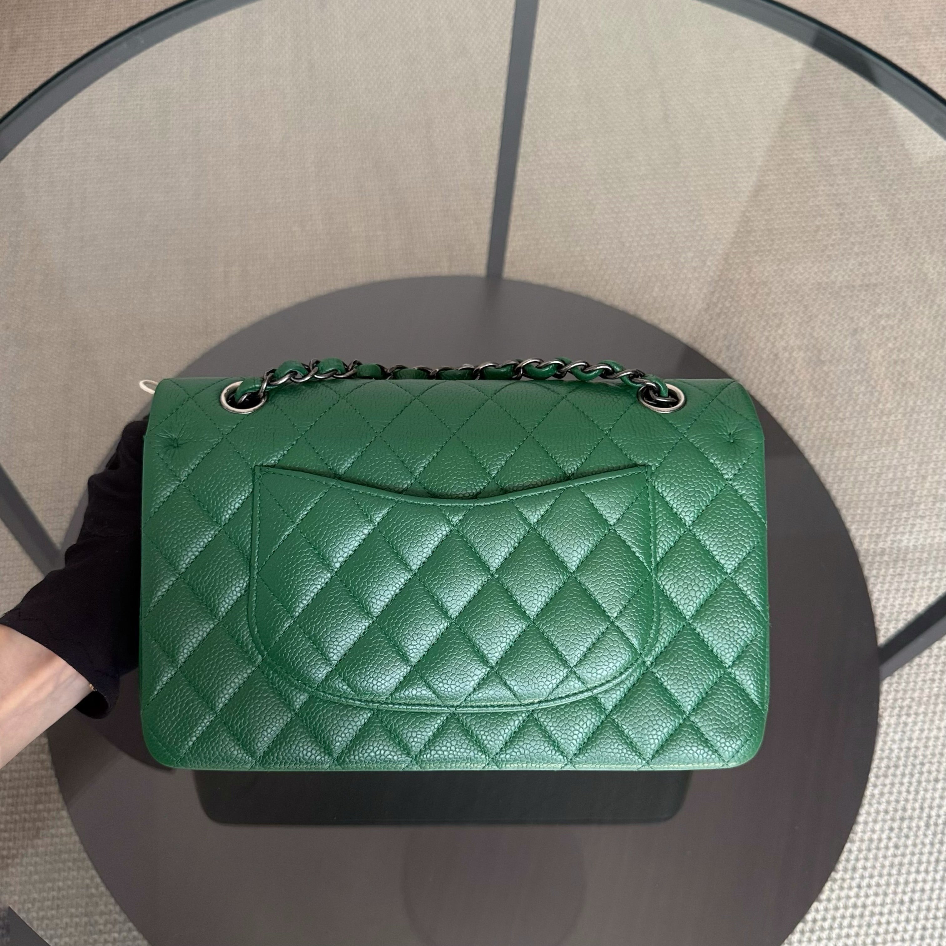 Chanel Classic Flap Medium - Caviar 25CM Quilted Double Flap Green Silver Hardware Series 21