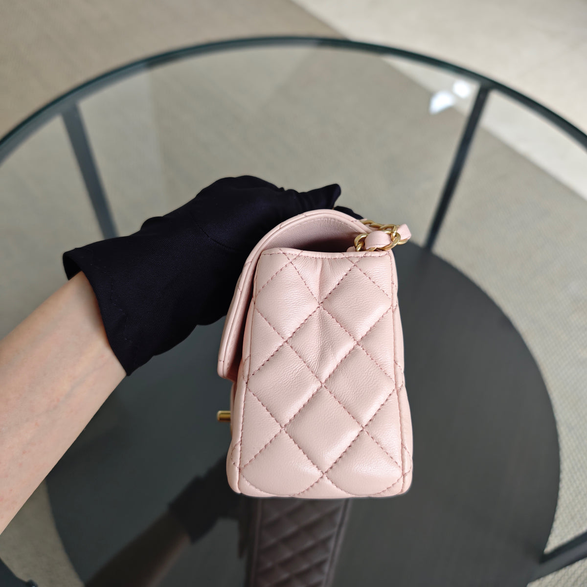 Chanel Classic Flap Mini Top Handle -Quilted Lambskin Gold Hardware Microchip