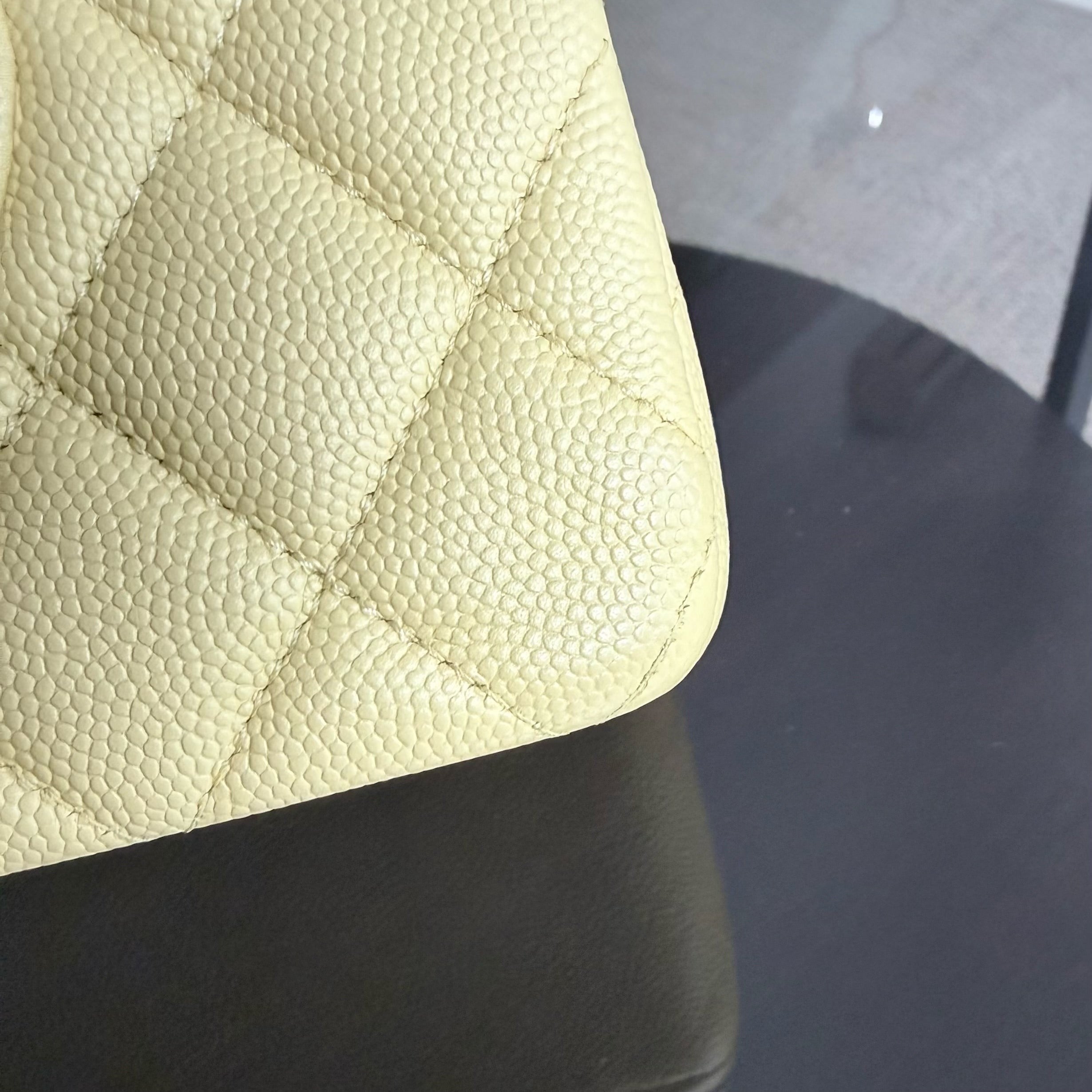 Chanel Classic Flap Medium - Caviar Quilted Light Yellow Silver Hardware Series 25