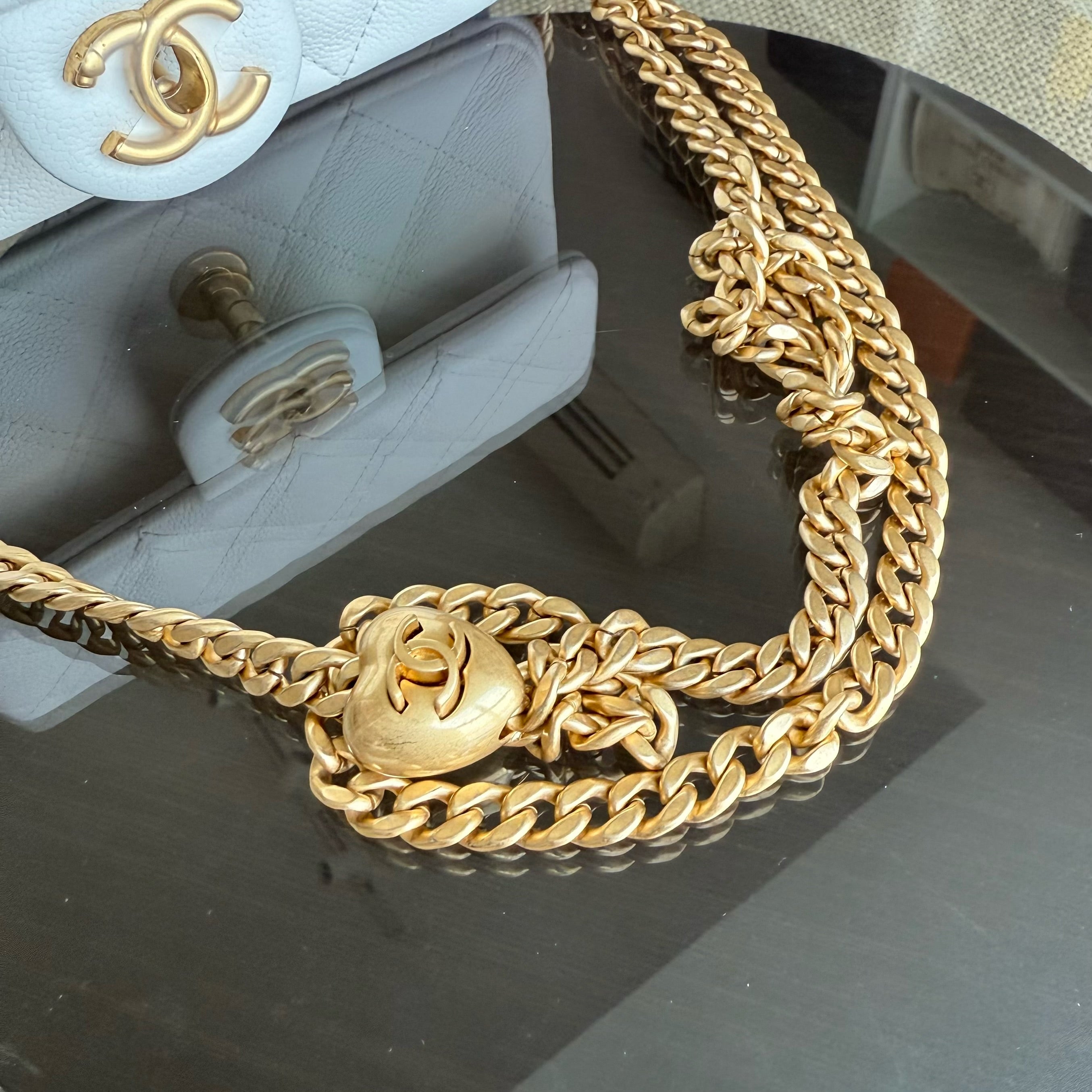Chanel Flap Mini 21CM Sweetheart 23P - Caviar Quilted White Gold Hardware Microchip