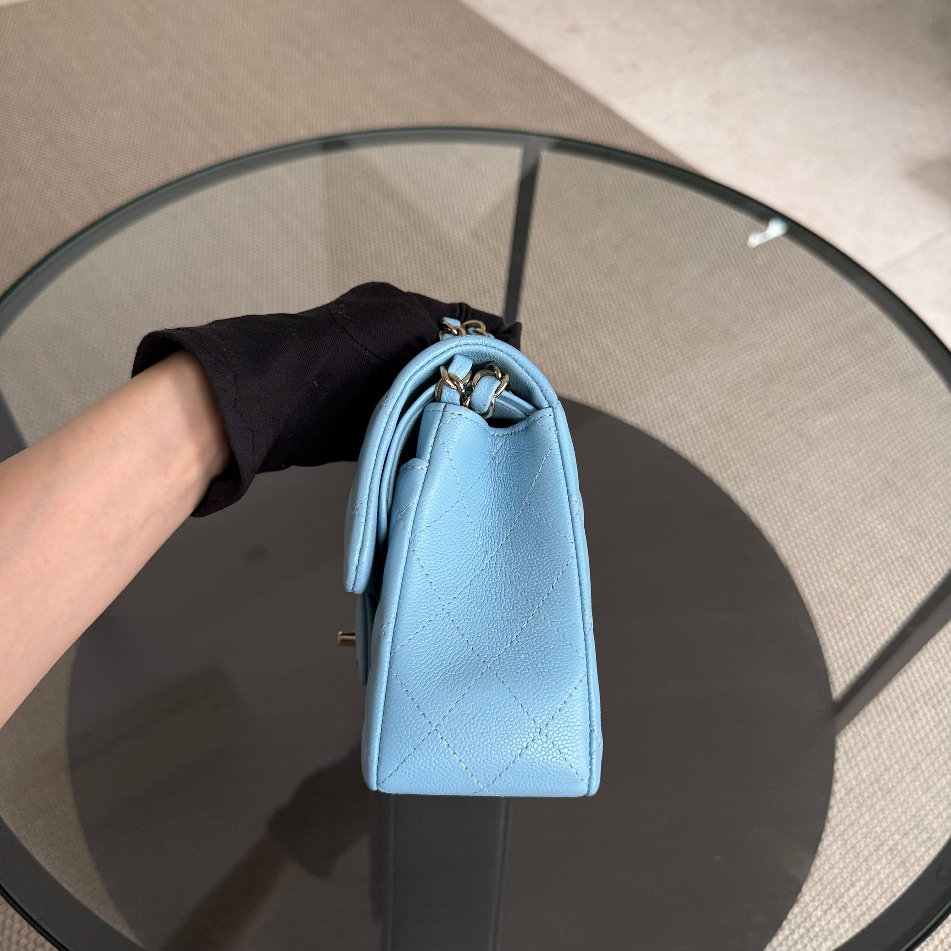 Chanel Classic Flap Small - Caviar 23CM Quilted Baby Blue Light Gold Hardware Microchip