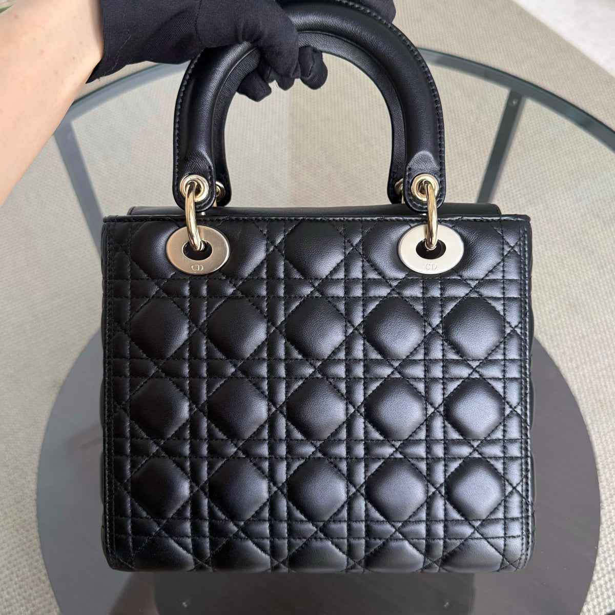 Dior Lady Medium - Flap Open Cannage Lambskin Black Gold Hardware NO STRAP