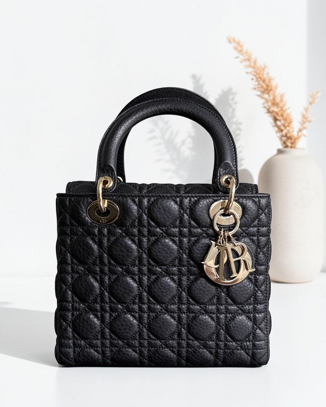Dior Lady Medium Flap - Cannage Calfskin Black Gold Hardware No Strap