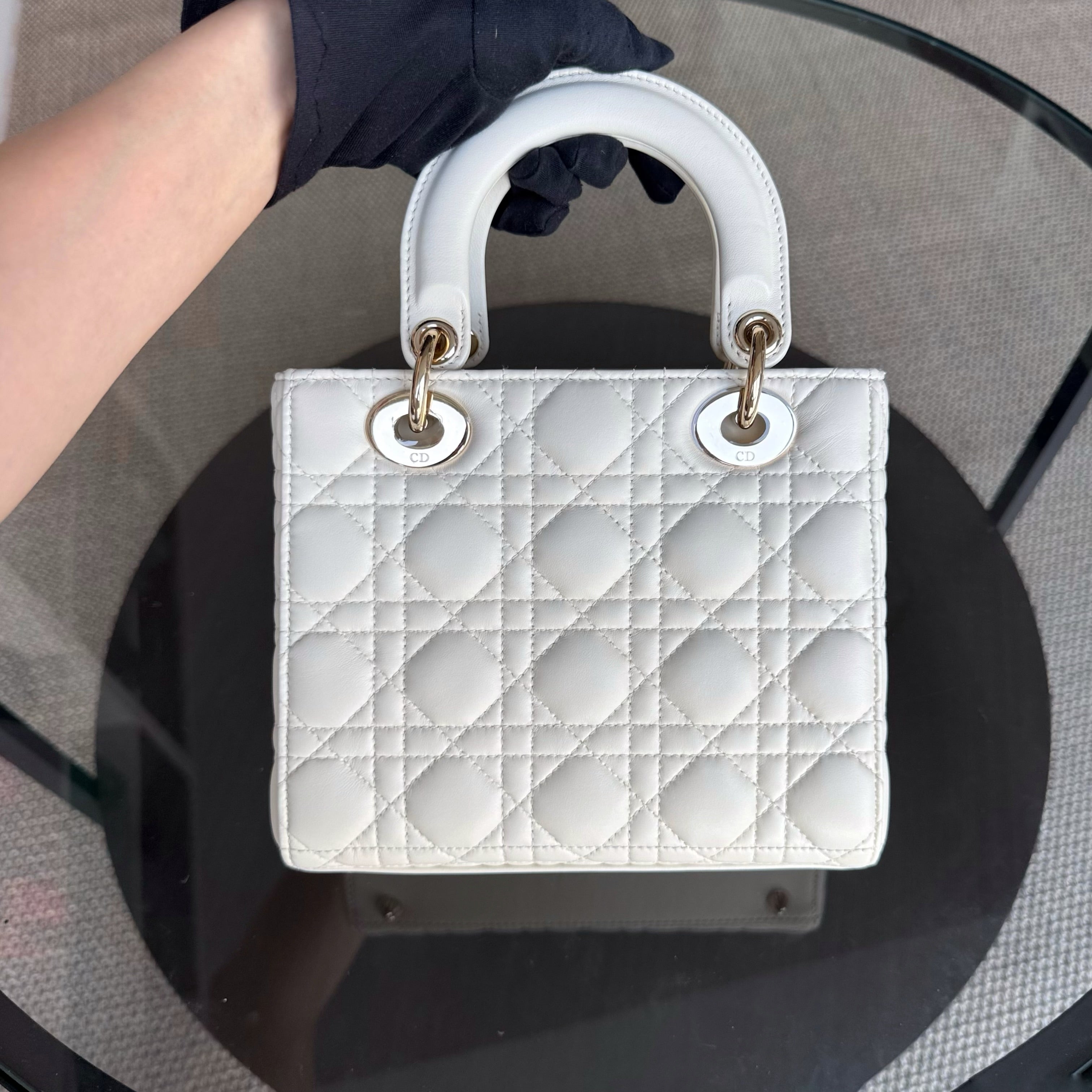 Dior Lady Small - Cannage Lambskin White Gold Hardware