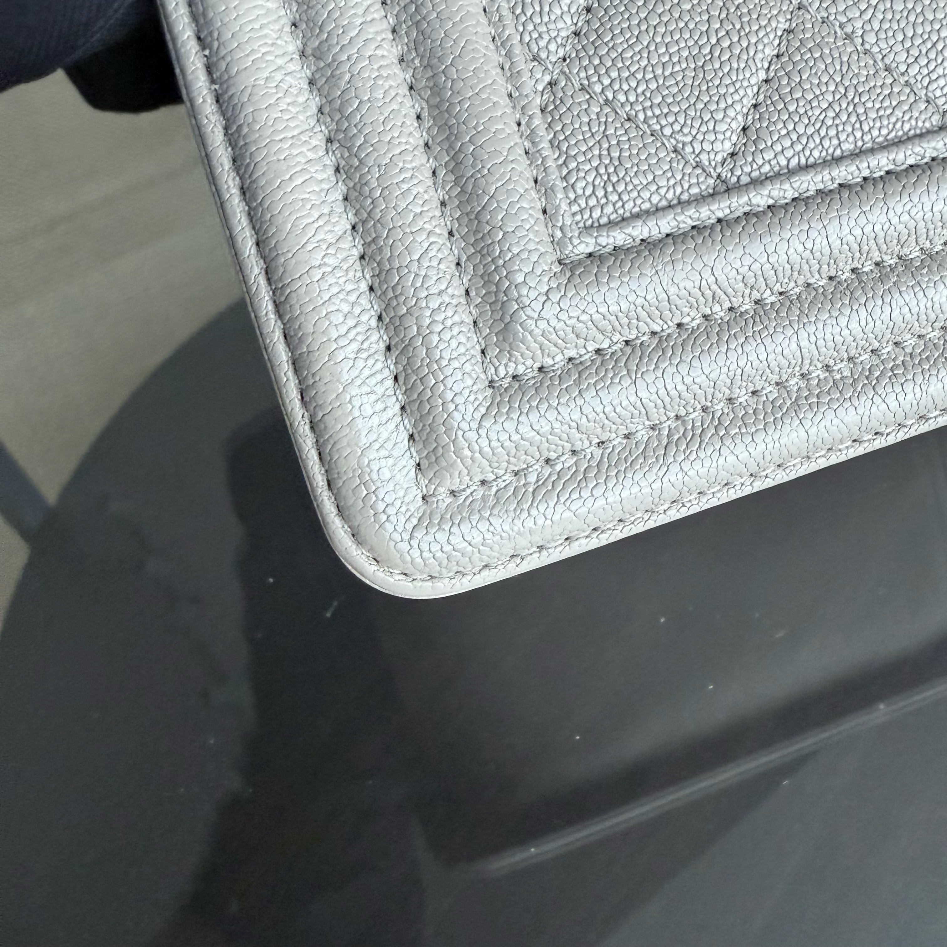 Chanel Boy Medium - Caviar 25CM Quilted Grained Calfskin Grey Gray Gold Hardware Series  27