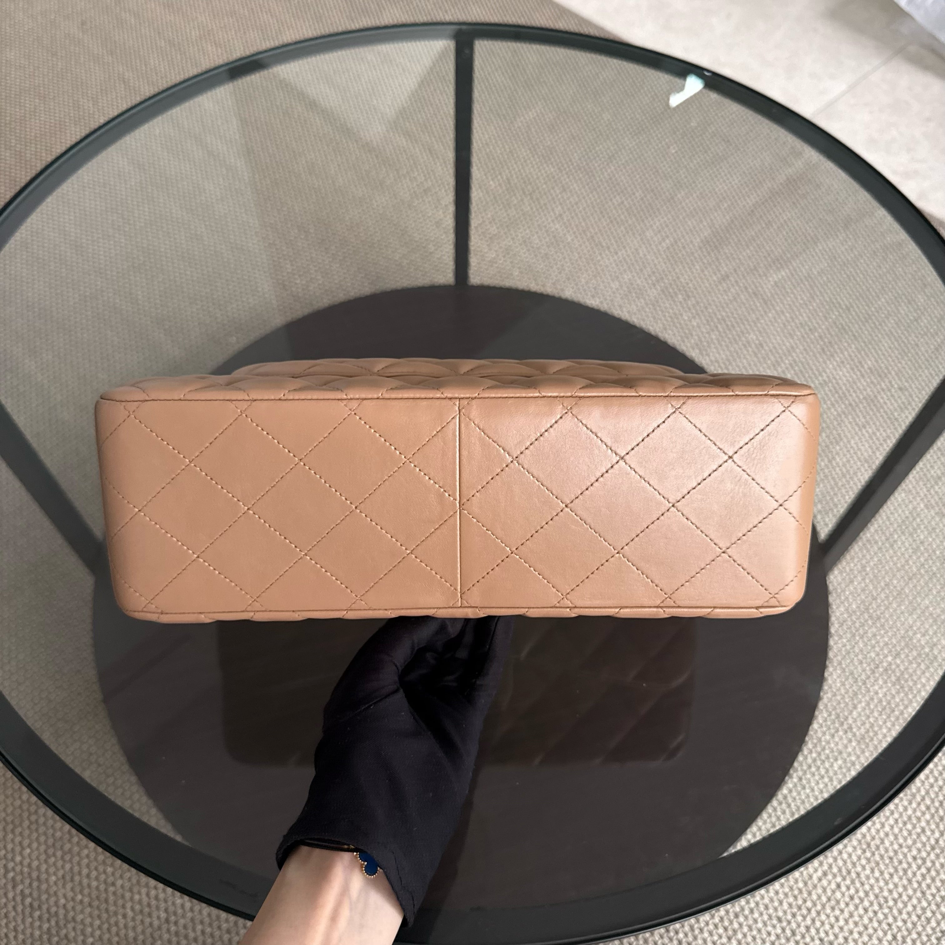 Chanel Classic Flap Jumbo - Double Flap 30CM Quilted Lambskin Caramel Dark Beige Gold Hardware Series 18