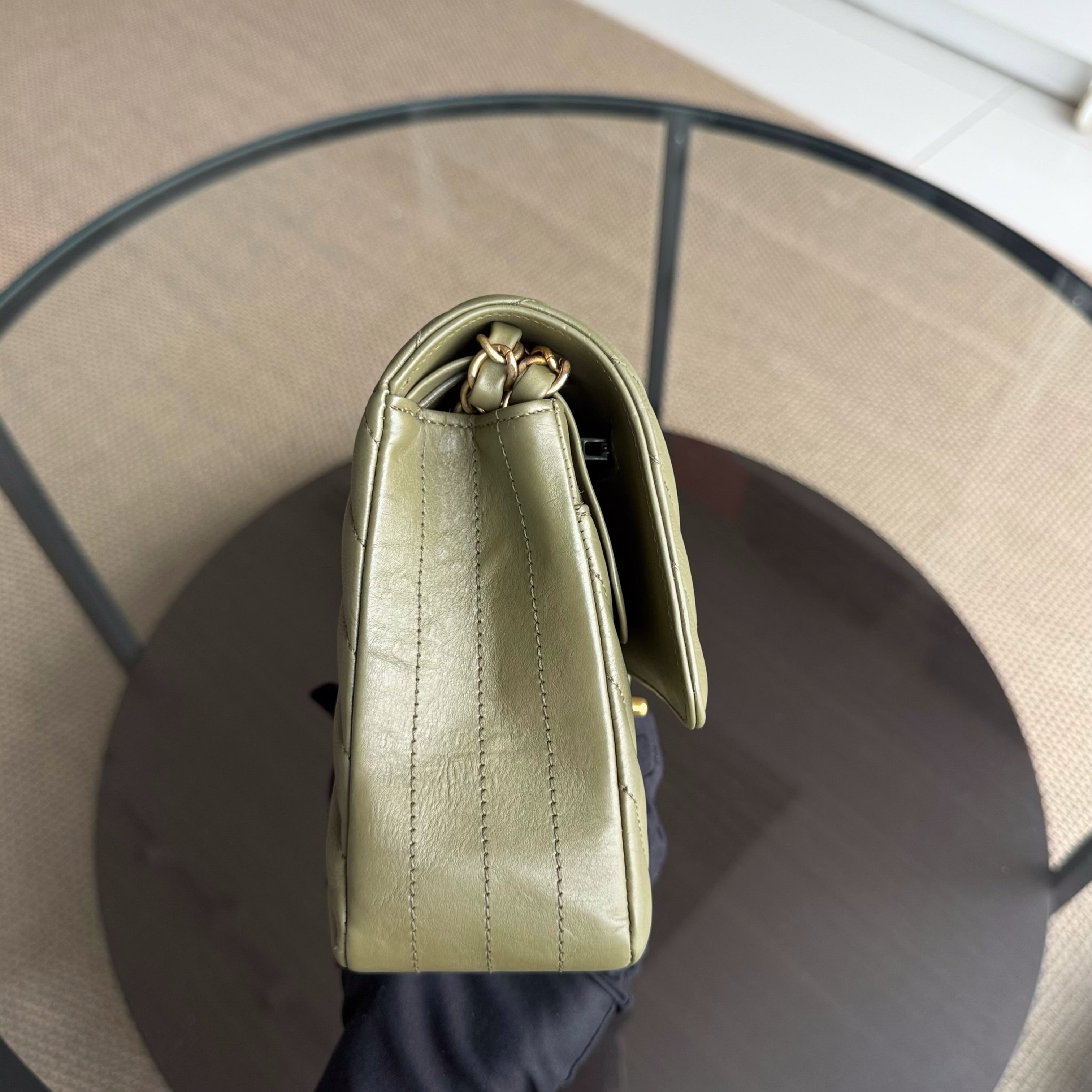 Chanel Classic Flap Medium - 25CM Chevron Grained Calfskin Olive Green Gold Hardware Series 23