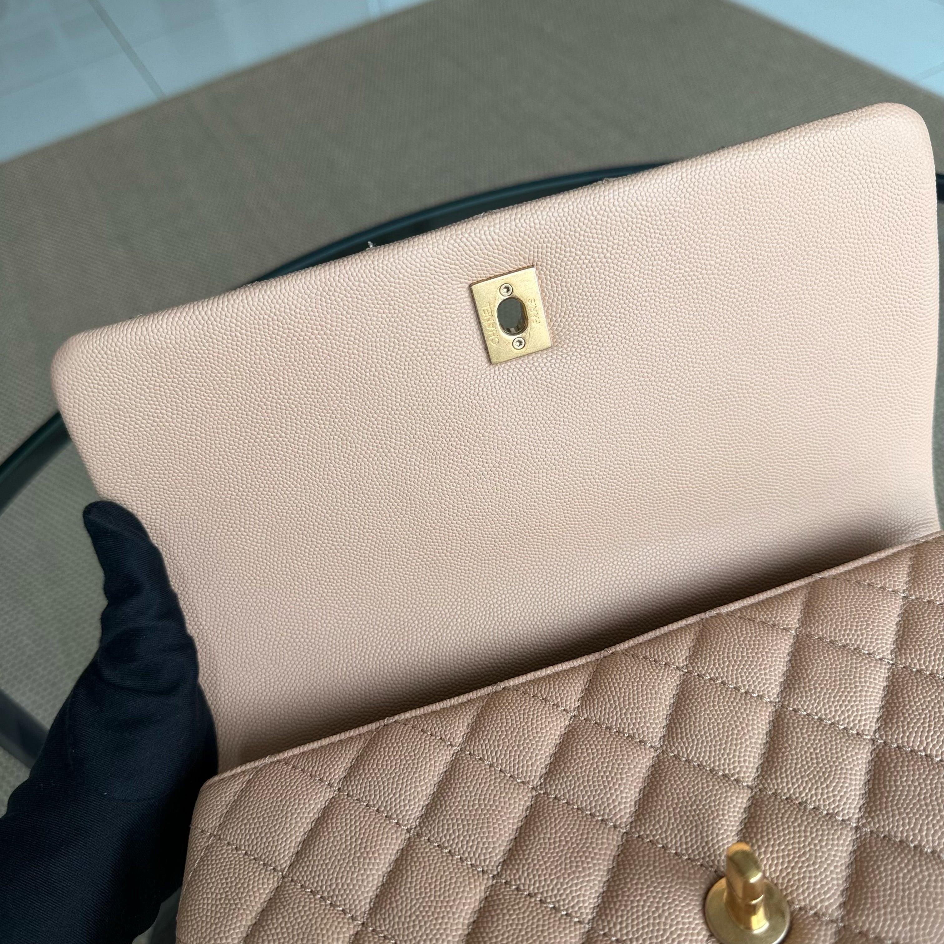 Chanel Coco Handle Medium - Caviar Quilted Grained Calfskin Beige Gold Hardware Series