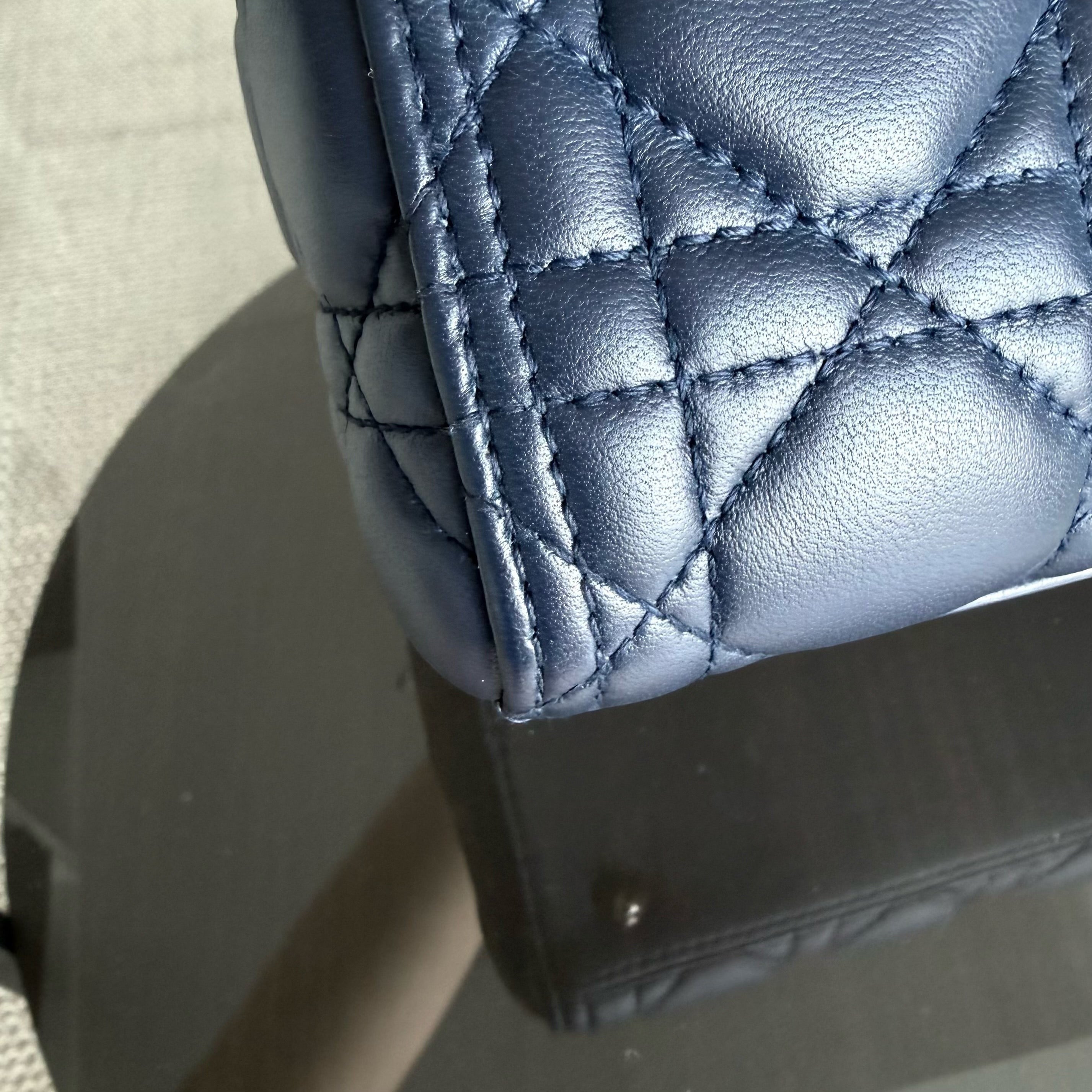 Dior Lady Medium - Cannage Lambskin Dark Blue Gold Hardware Adjustable Strap