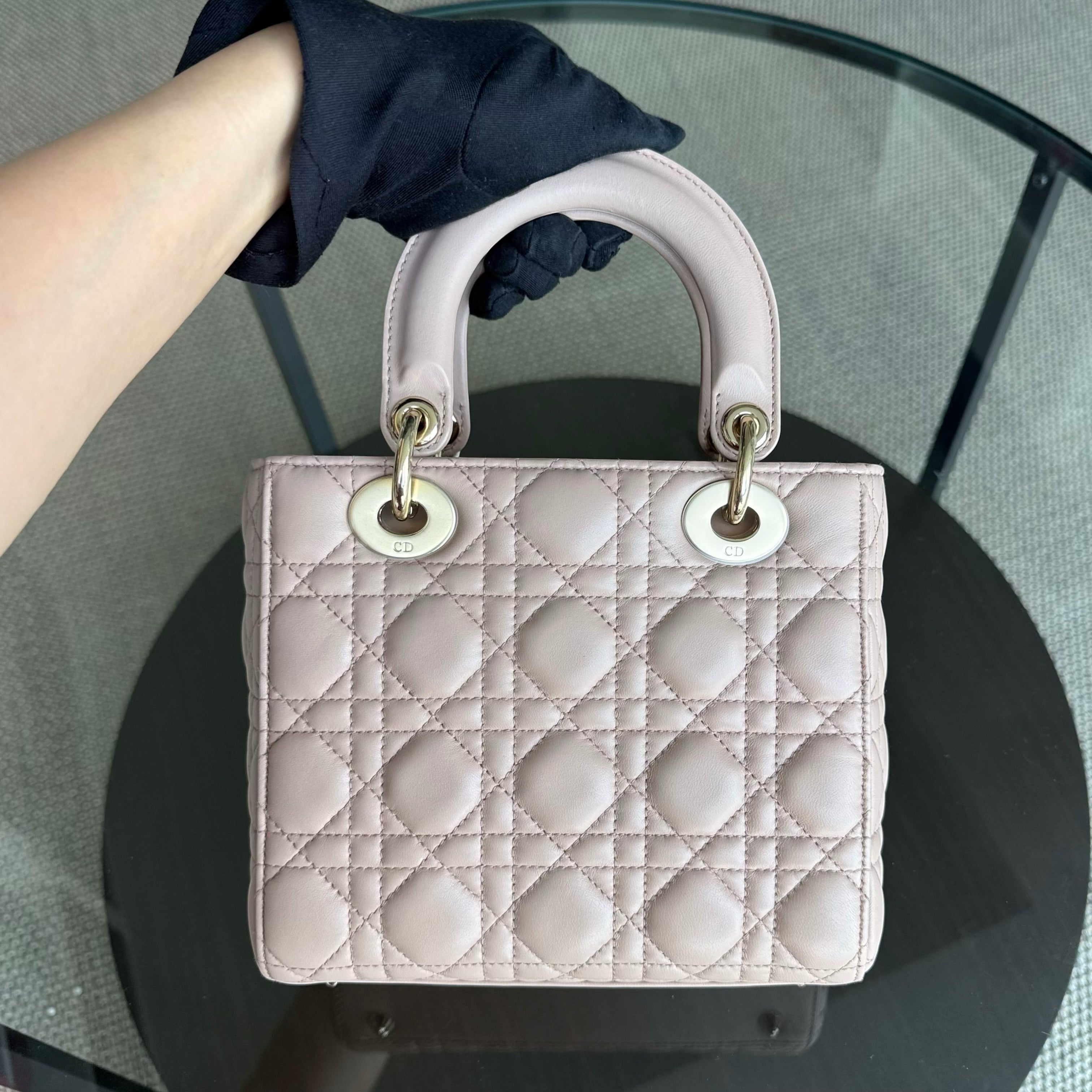 Dior Lady Small Flap - Cannage Lambskin Blush Beige Gold Hardware