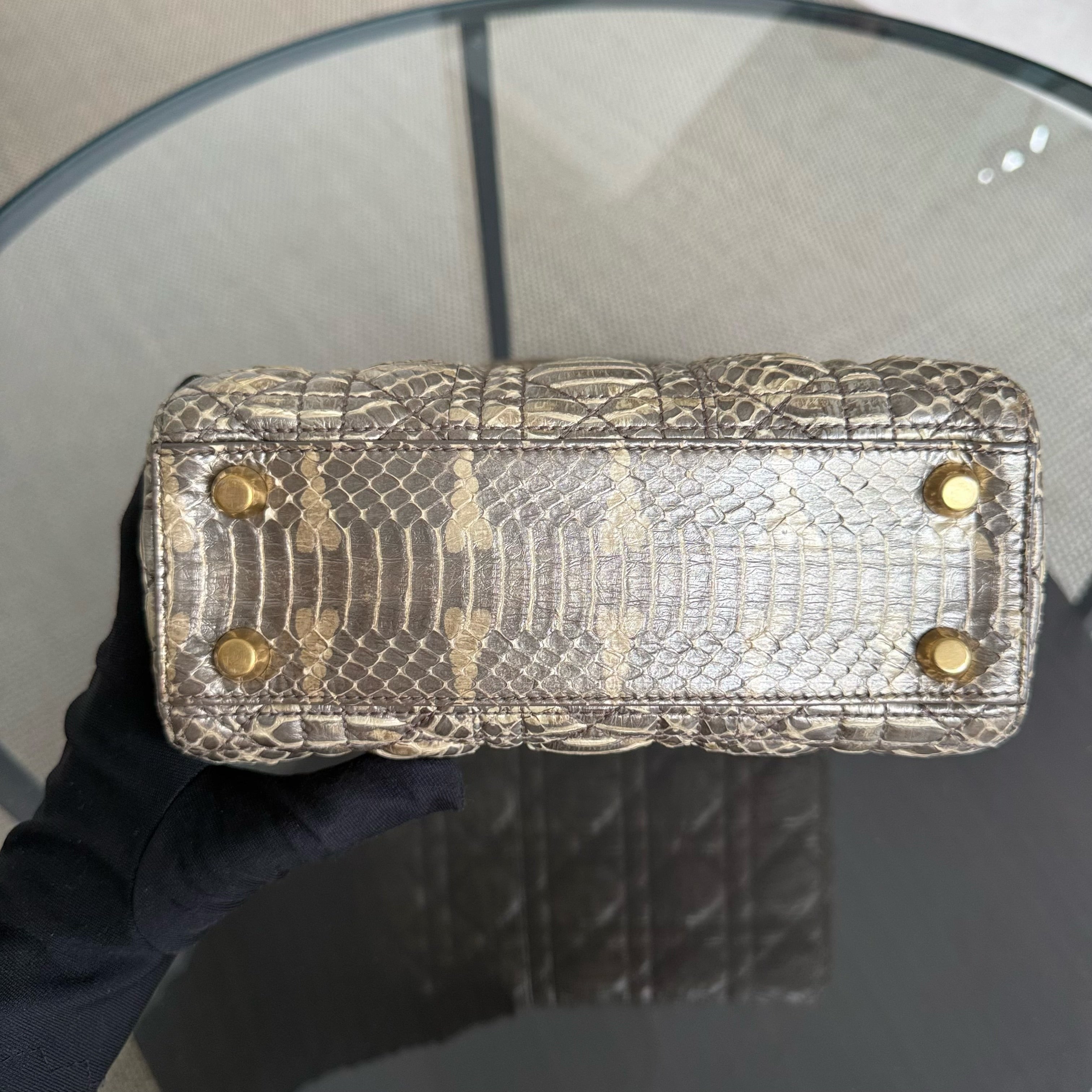 Dior Lady Small Flap - Cannage Gold Python Gold Hardware