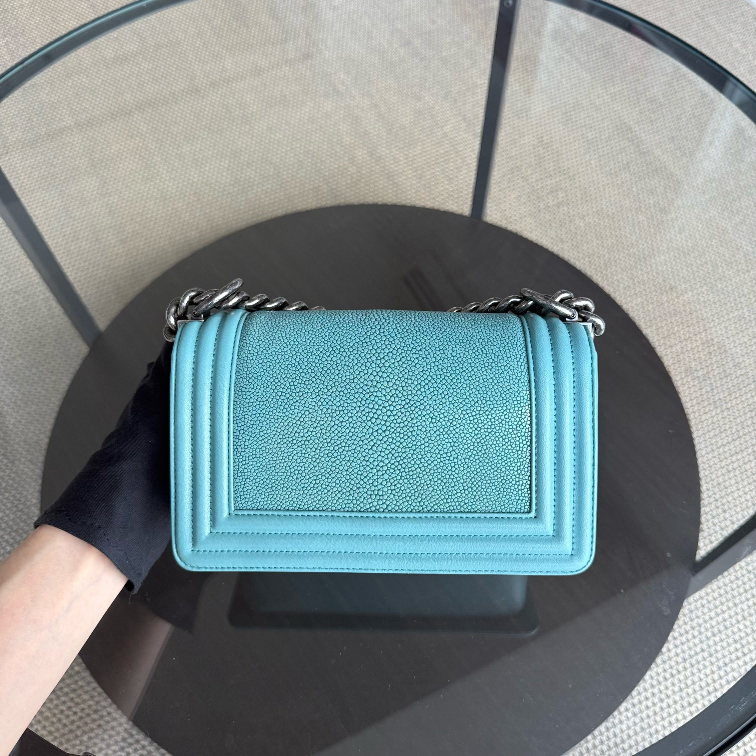 Chanel Boy Small - Stingray Light Blue Ruthenium Silver Hardware Series 22