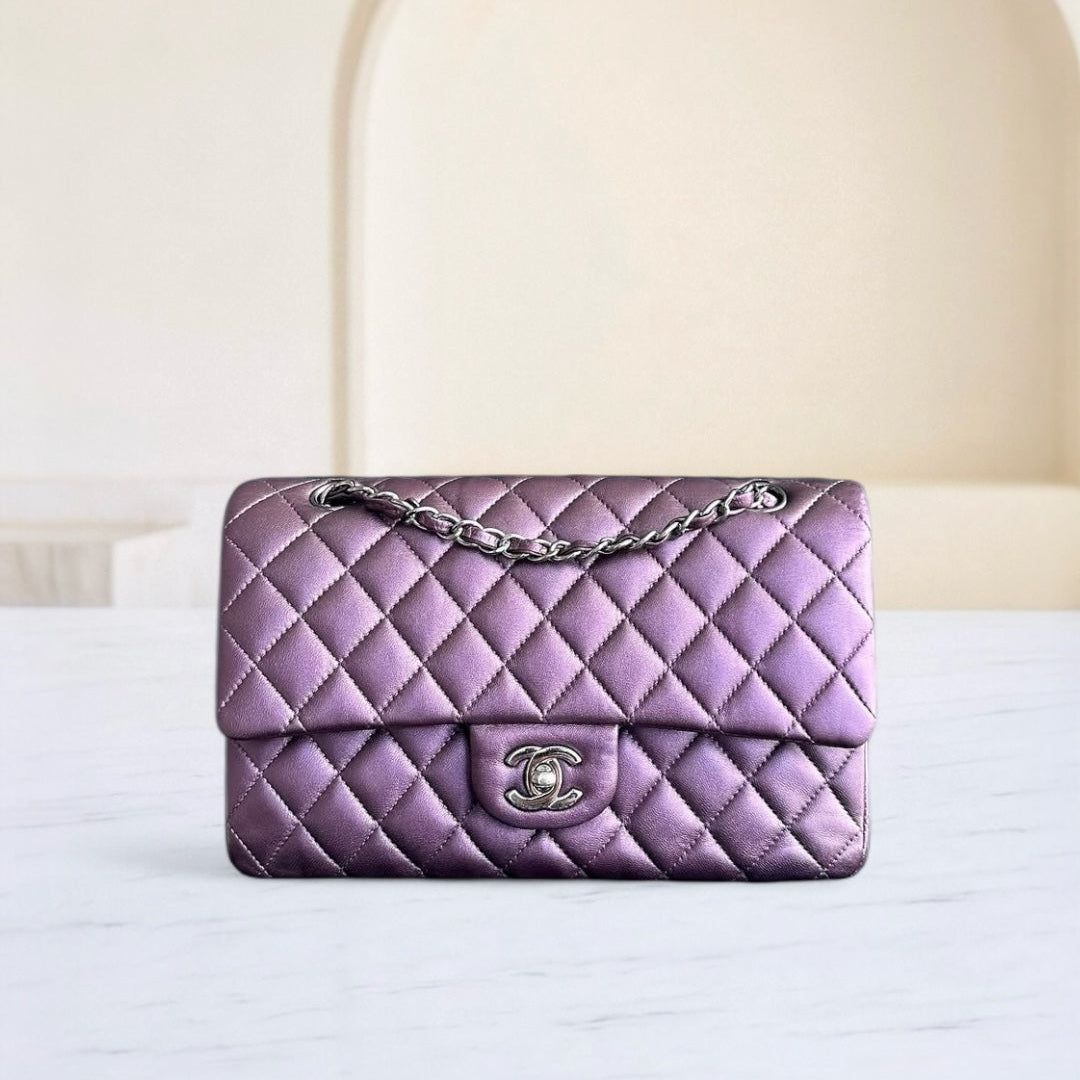 Classic Flap Quilted Lambskin Purple Silver Hardware Series 24