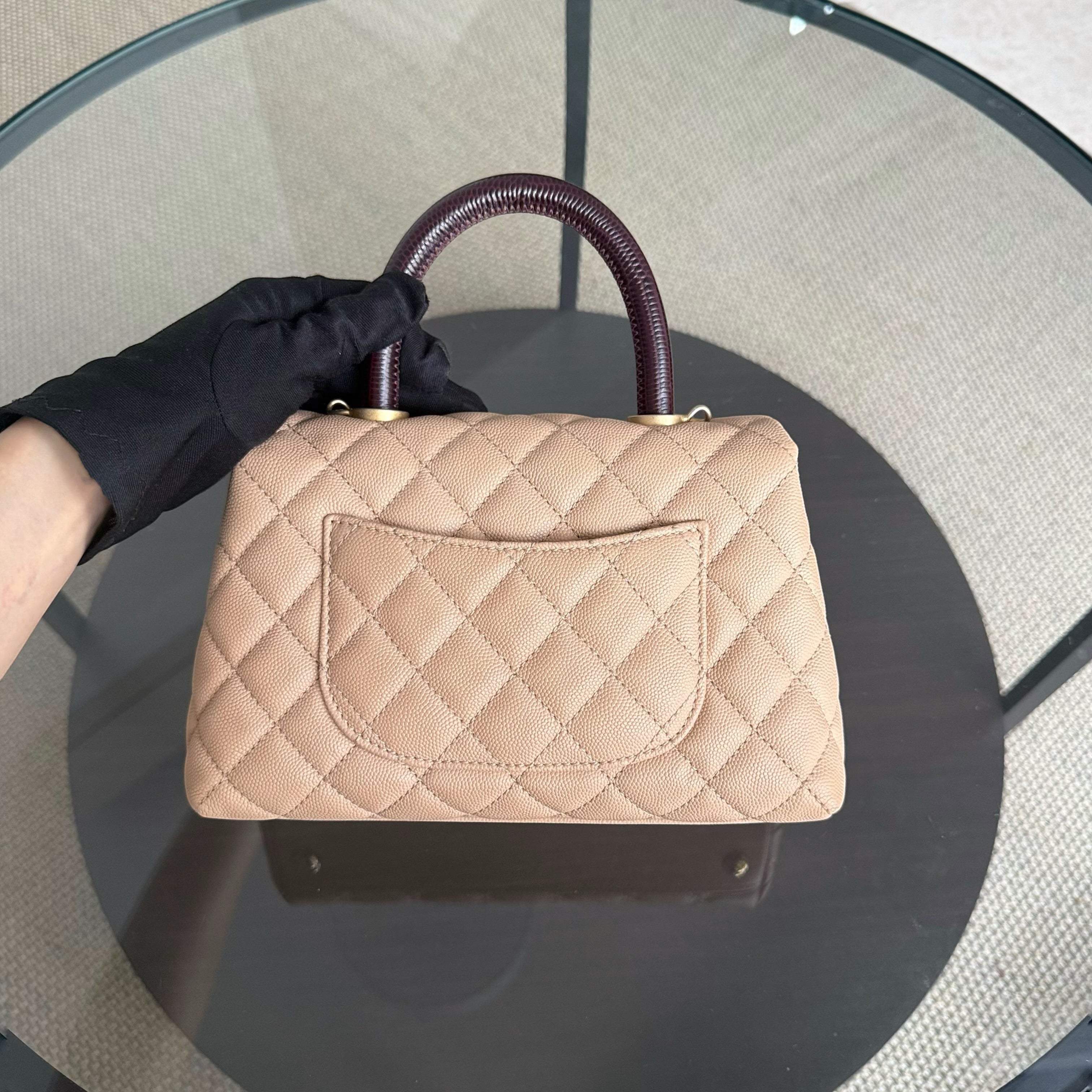 Chanel Coco Handle Small - Caviar Quilted Beige Lizard Handle Gold Hardware Series 24