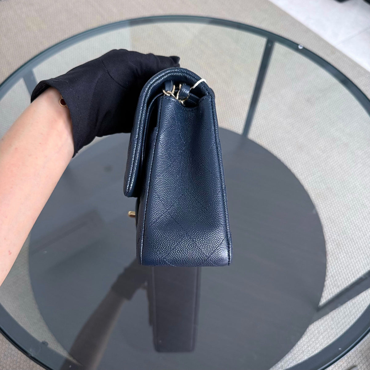 Chanel Classic Flap Medium - Caviar 25CM Quilted Midnight Blue Light Gold Hardware Series 26